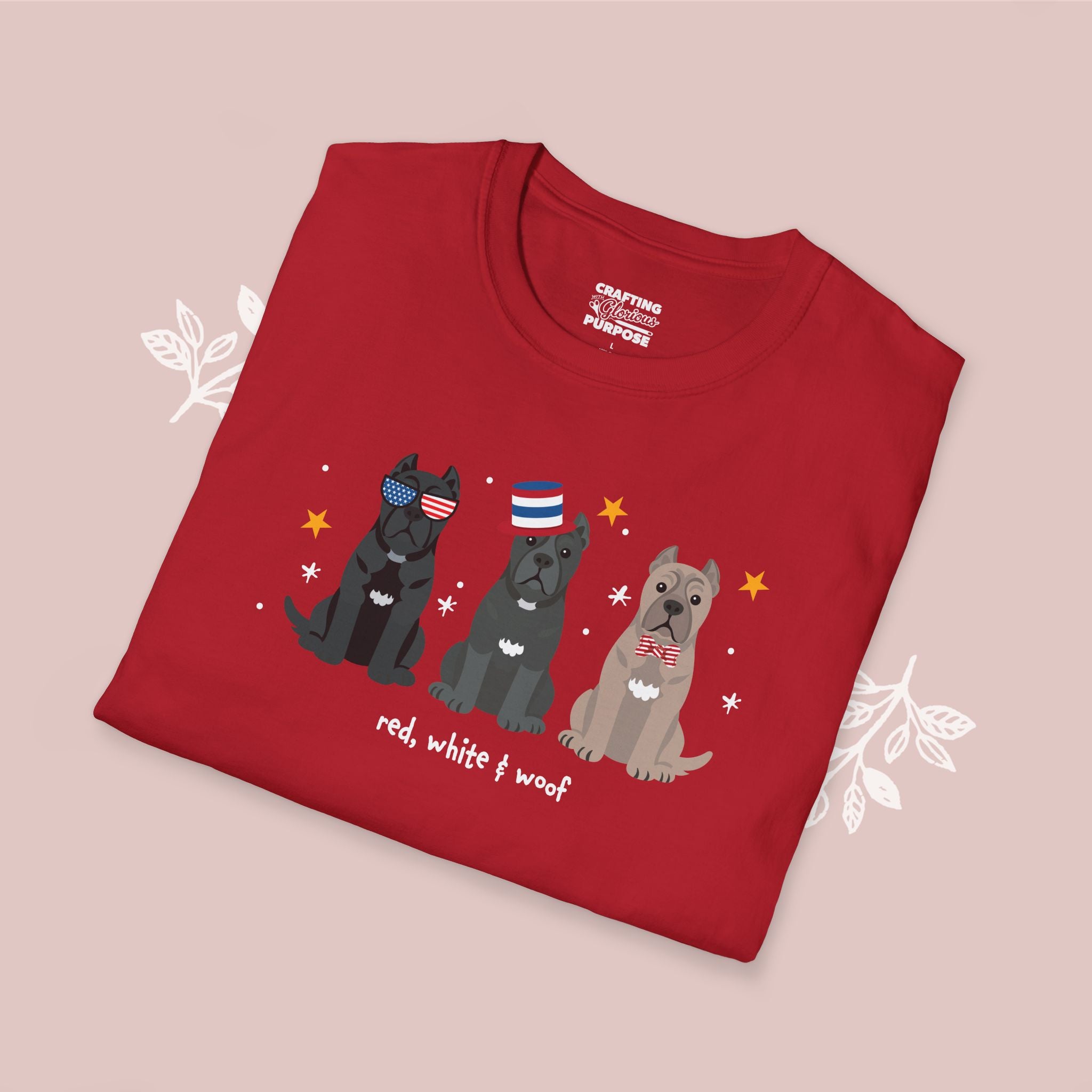 Cane Corso Patriotic Dog Trio T-Shirt — 'Red, White & Woof' Cute America Graphic Tee