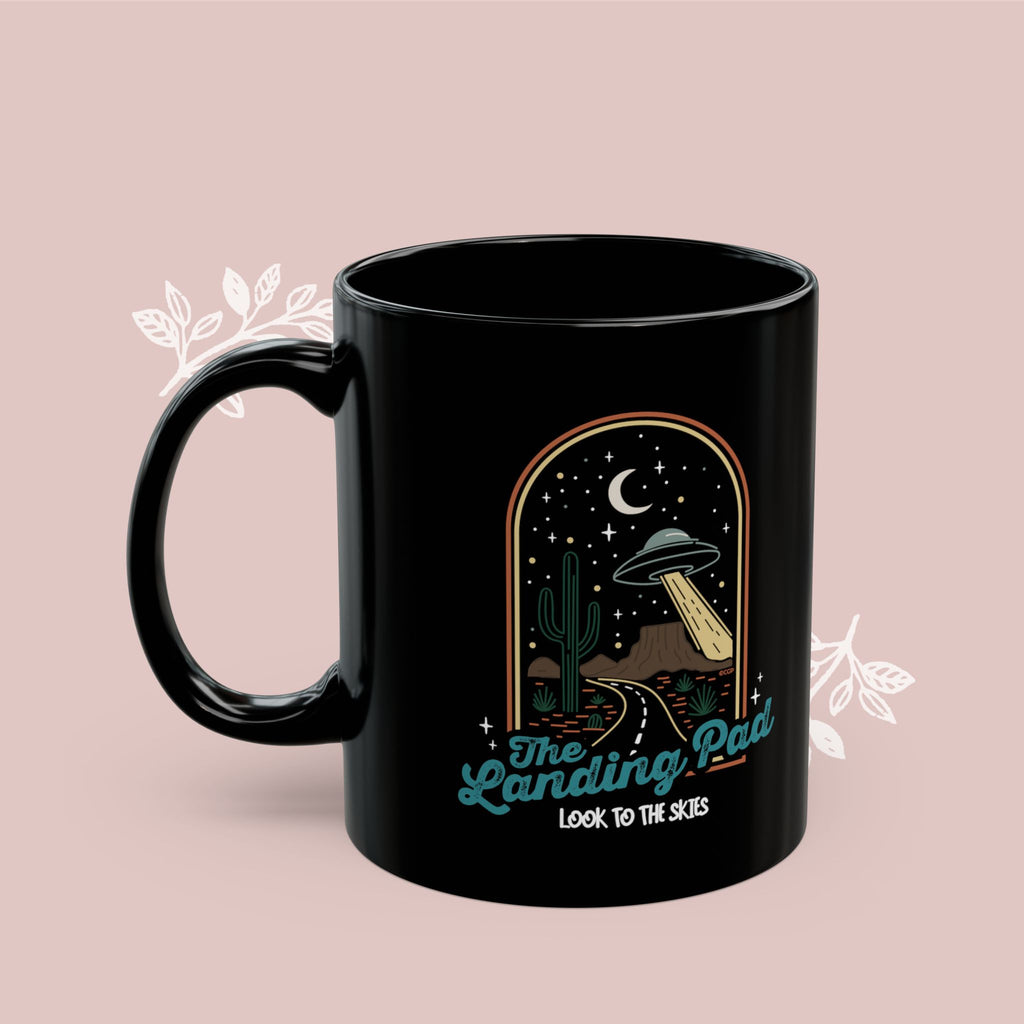 UFO Coffee Mug — "The Landing Pad" Retro Desert Alien Design