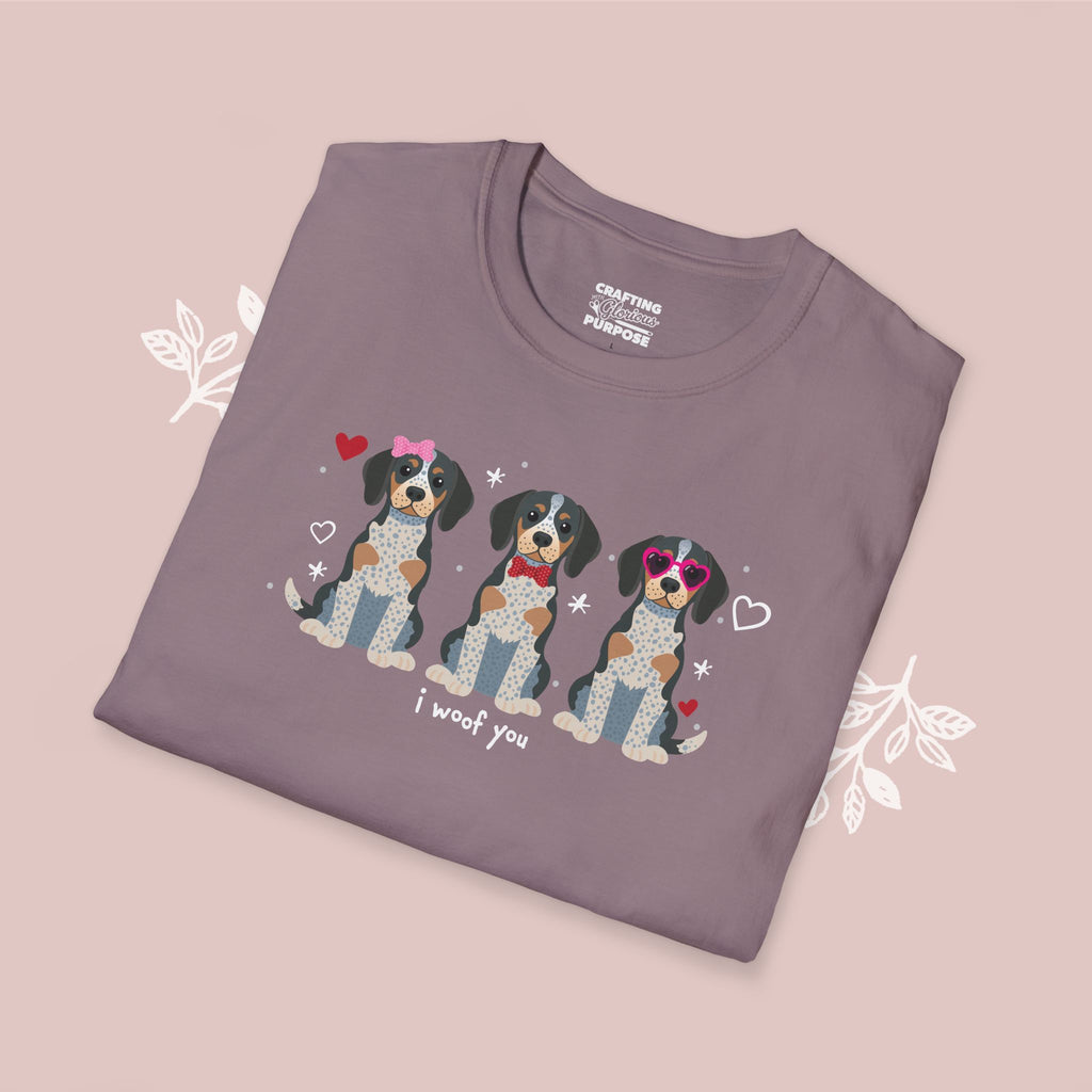 I Woof You Cute Bluetick Coonhound Trio Dog Tee — Valentine's T-Shirt