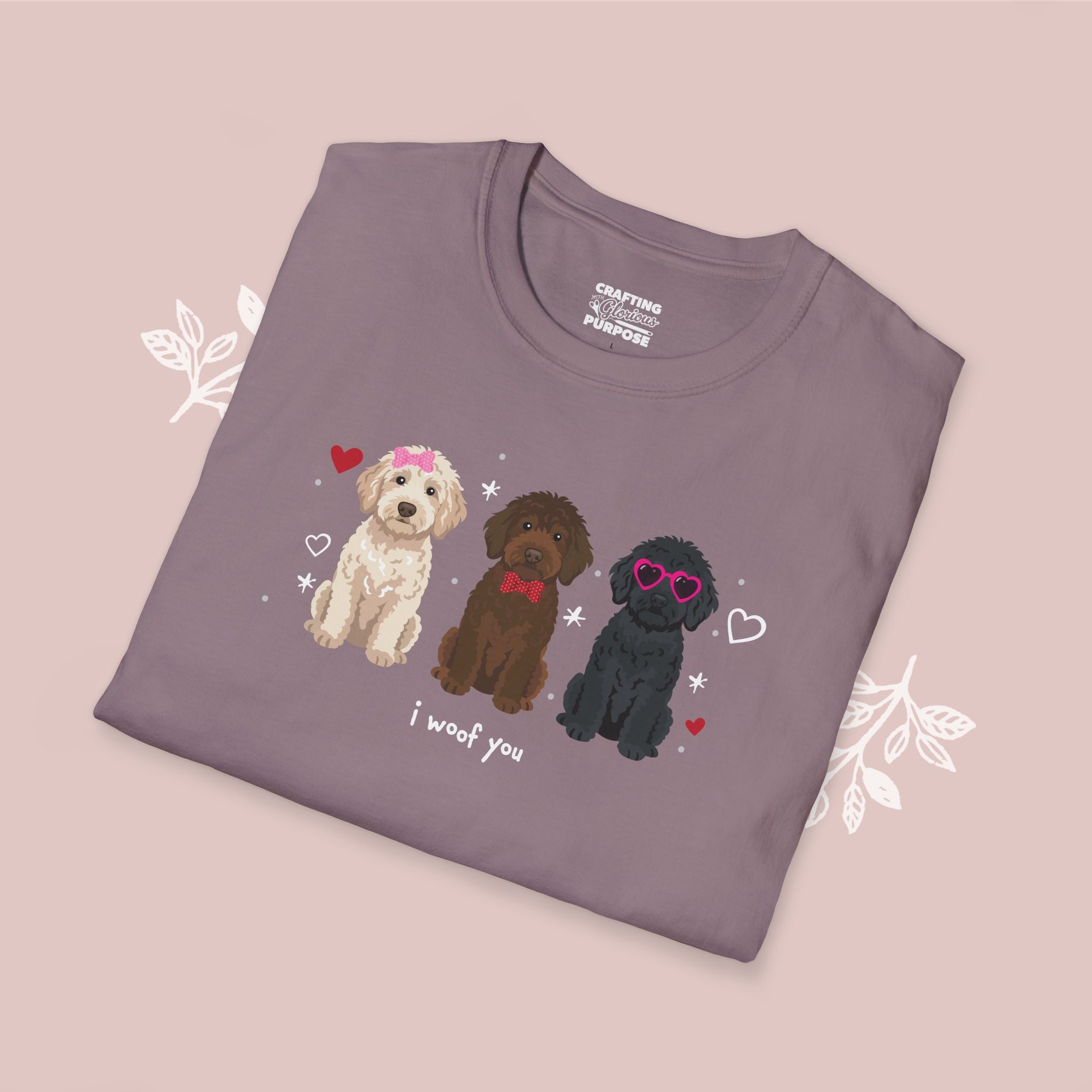I Woof You Cute Labradoodle Trio Dog Tee — Valentine's T-Shirt