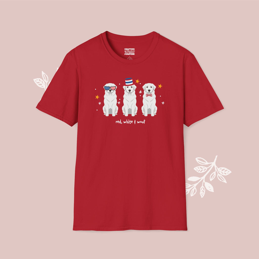 Great Pyrenees Patriotic Dog Trio T-Shirt — 'Red, White & Woof' Cute America Graphic Tee
