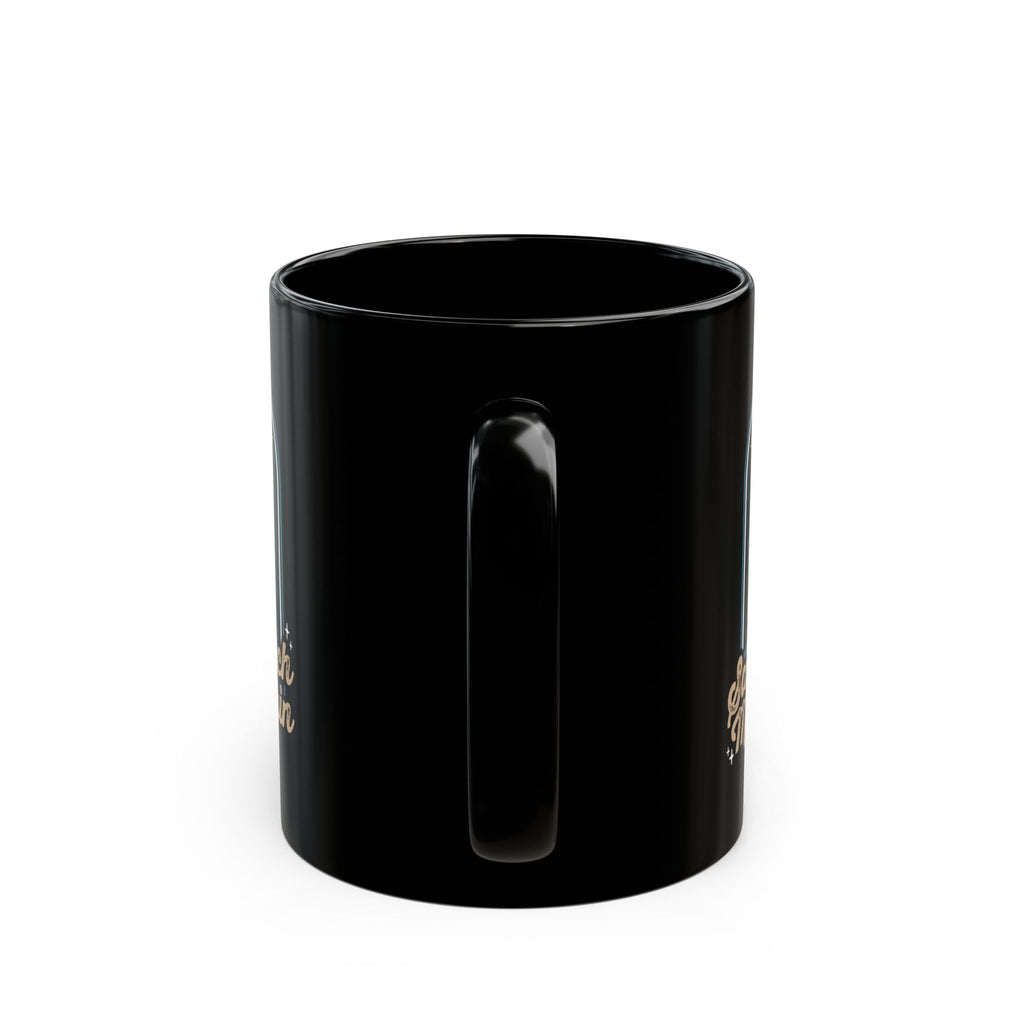 Sasquatch Mountain Black Mug — 'You're Not Alone' Retro Design