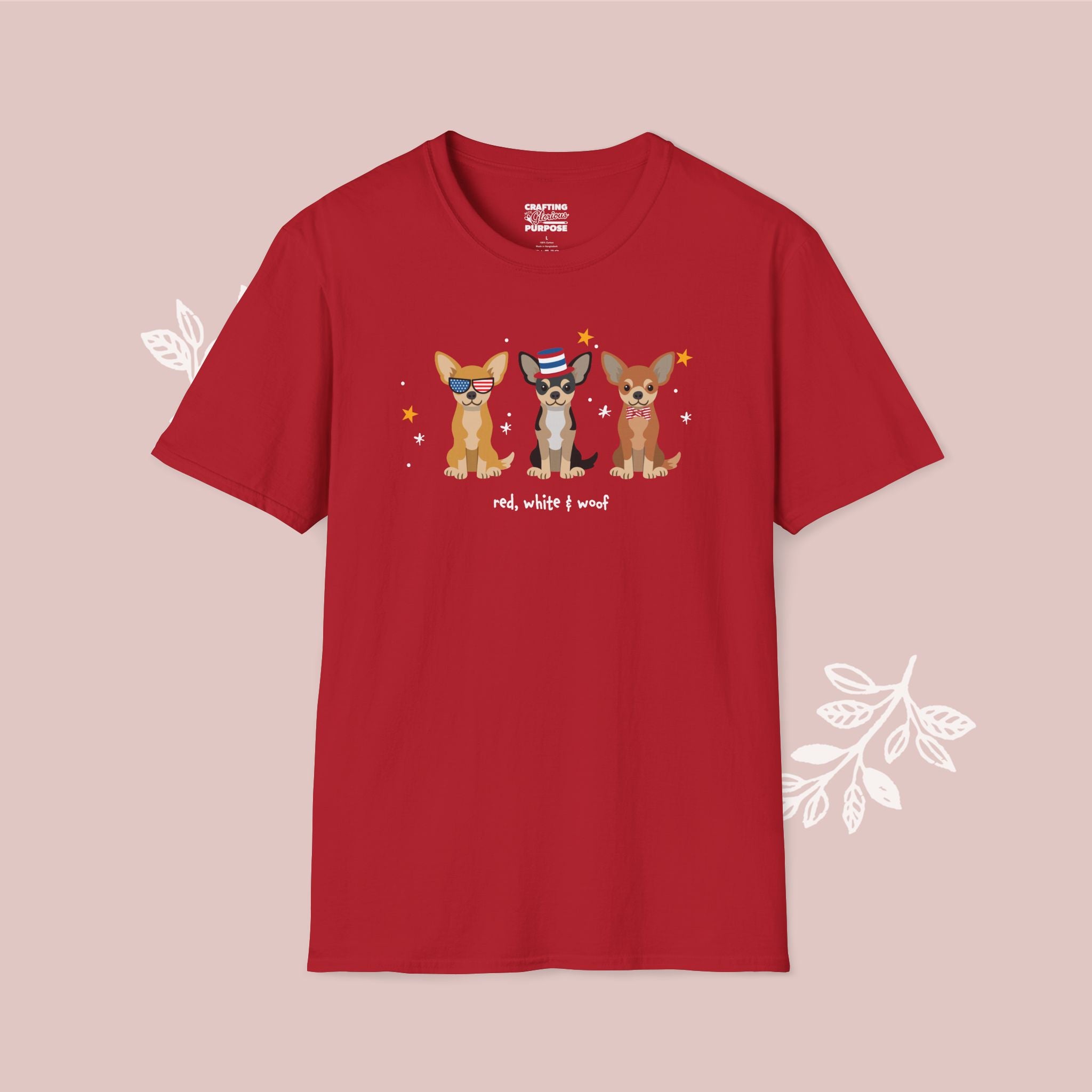 Chihuahua Patriotic Dog Trio T-Shirt — 'Red, White & Woof' Cute America Graphic Tee