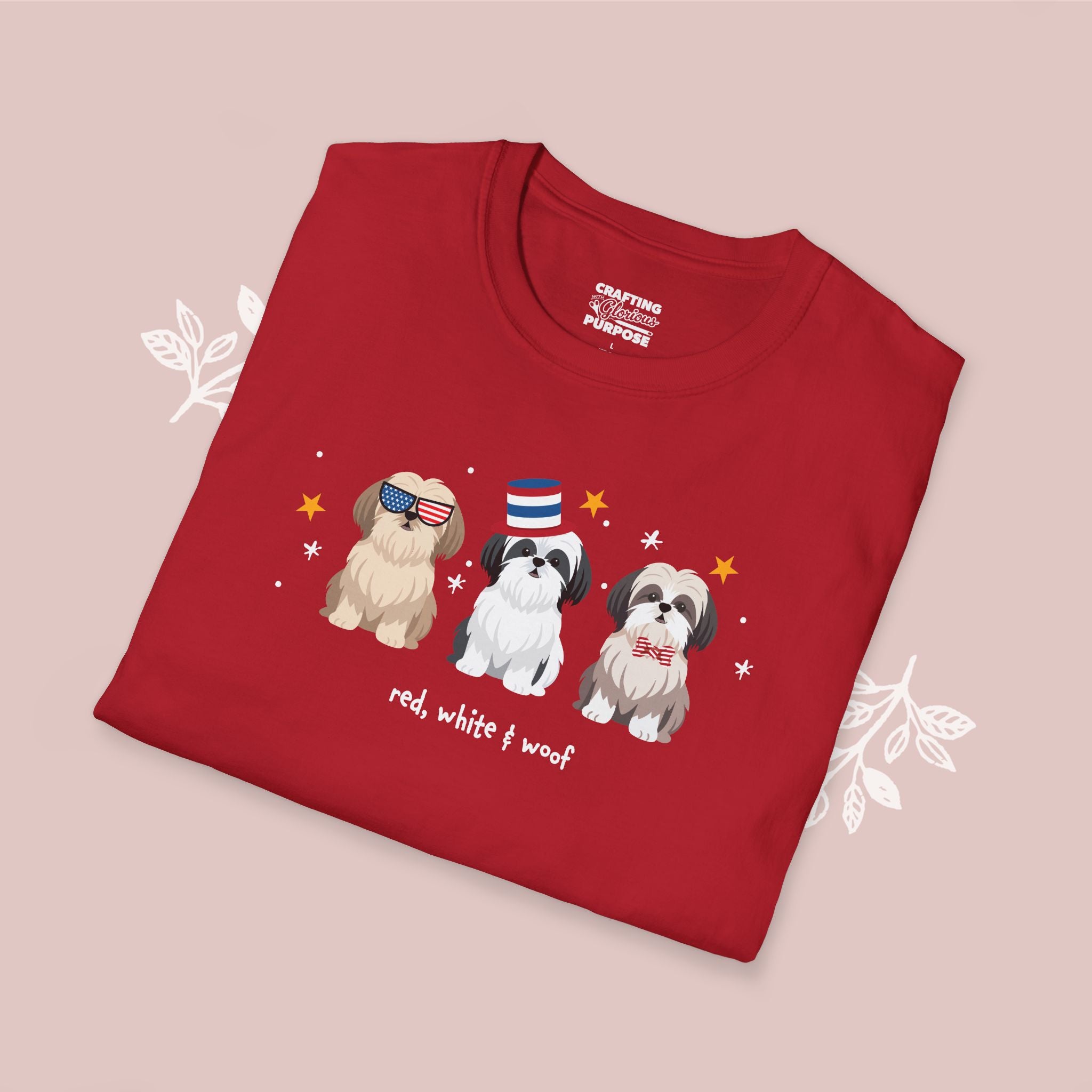 Shih Tzu Patriotic Dog Trio T-Shirt — 'Red, White & Woof' Cute America Graphic Tee
