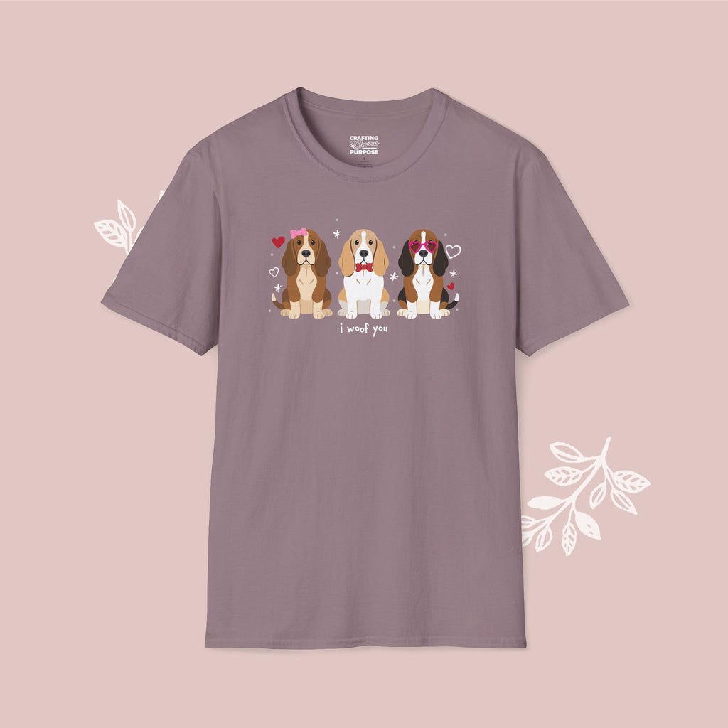 I Woof You Cute Basset Hound Trio Dog Tee — Valentine's T-Shirt