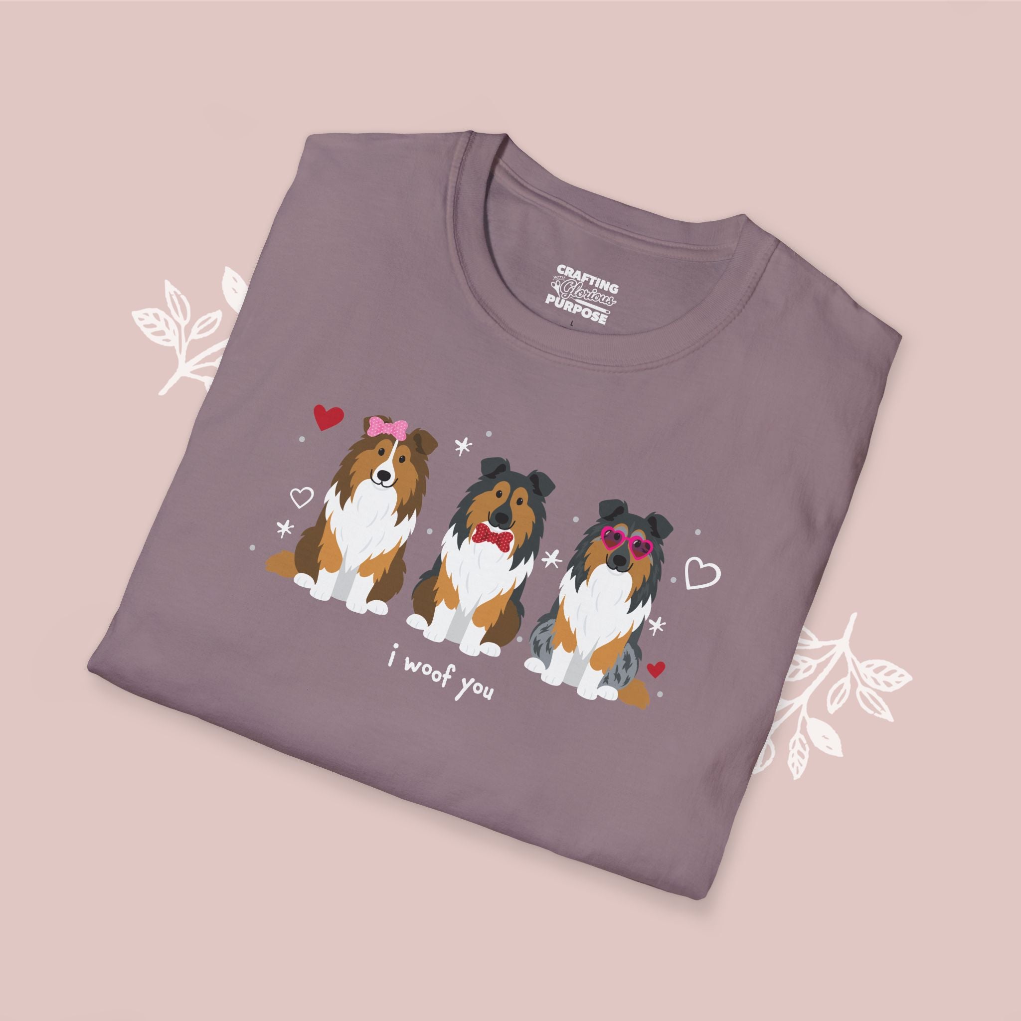 I Woof You Cute Collie Trio Dog Tee — Valentine's T-Shirt