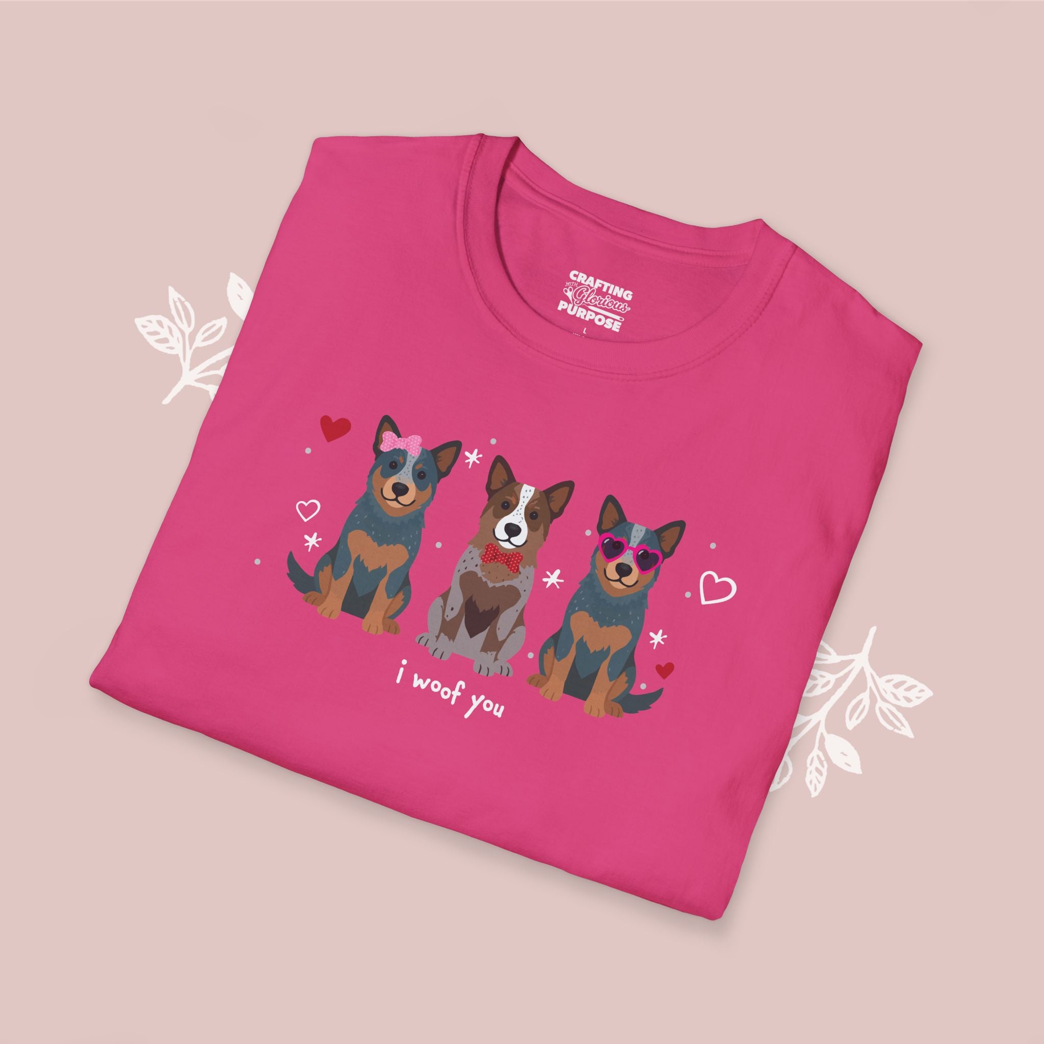 I Woof You Cute Australian Cattledog Trio Dog Tee — Valentine's T-Shirt