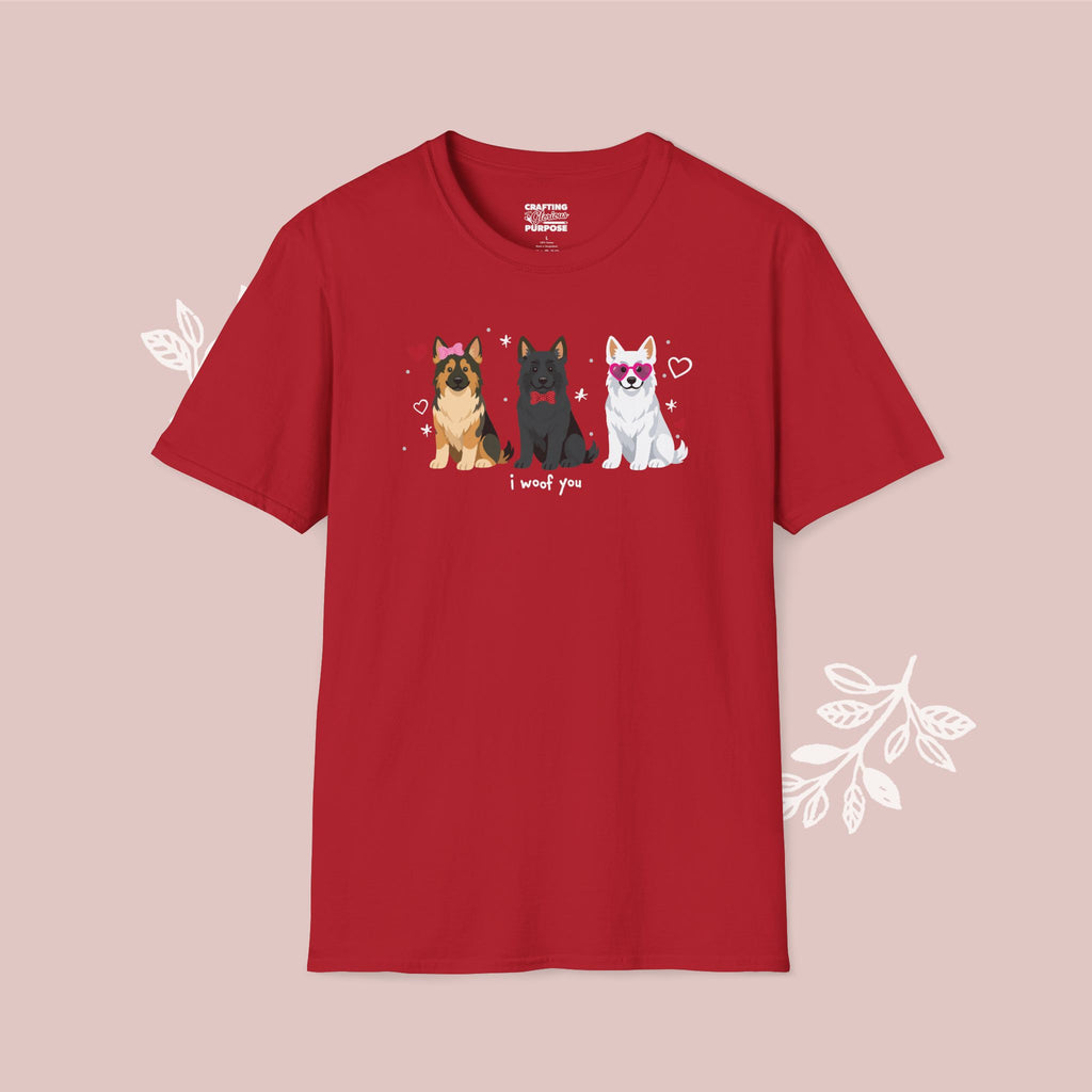 I Woof You Cute German Shepherd Trio Dog Tee — Valentine's T-Shirt