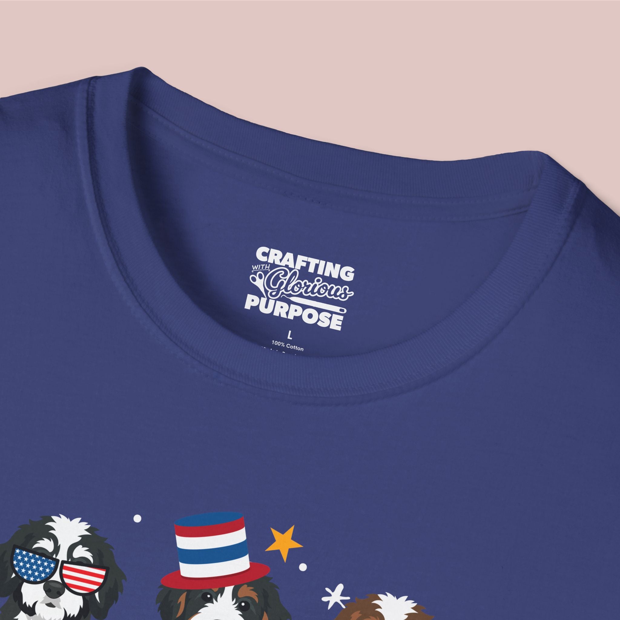 Bernedoodle Patriotic Dog Trio T-Shirt — 'Red, White & Woof' Cute America Graphic Tee