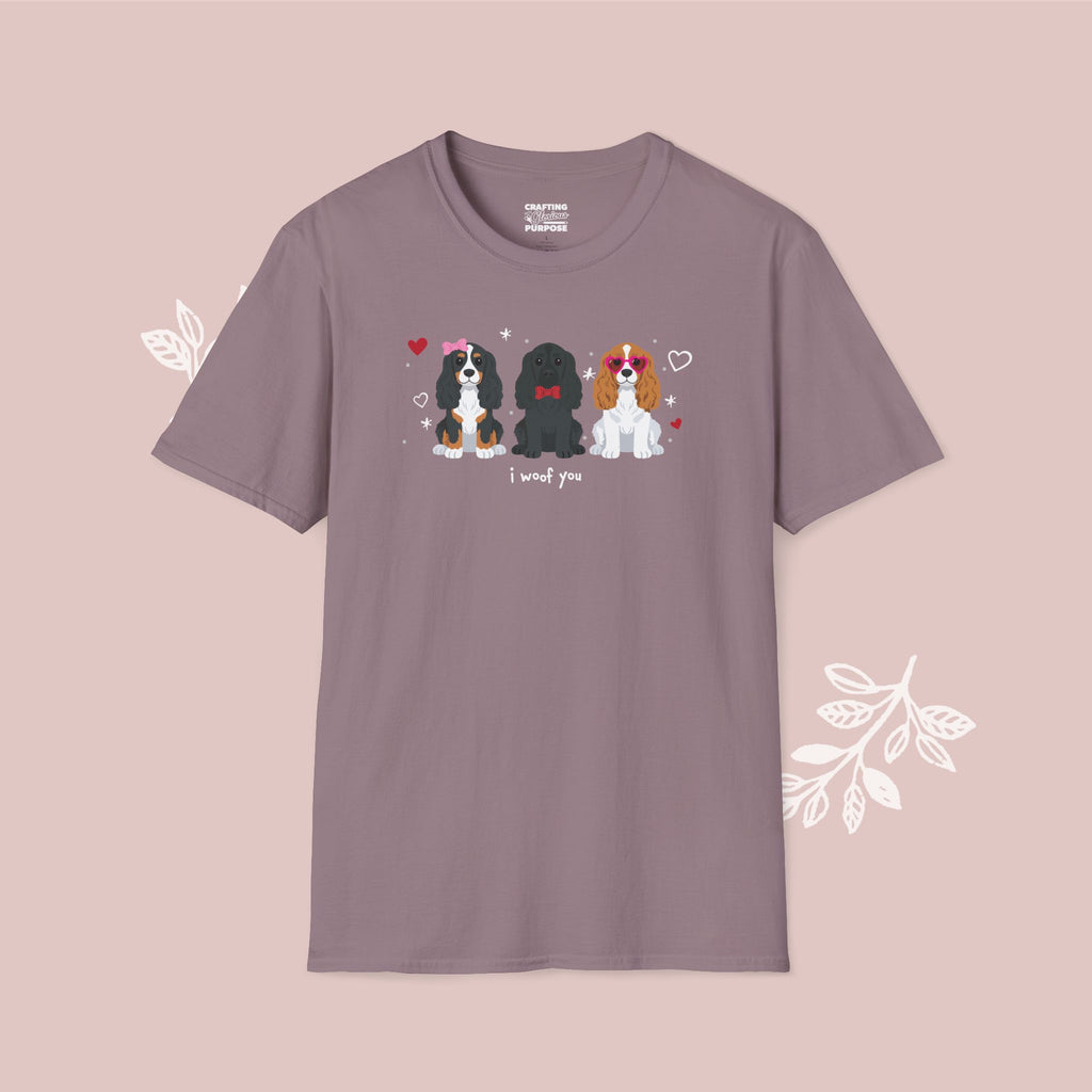 I Woof You Cute Cocker Spaniel Trio Dog Tee — Valentine's T-Shirt