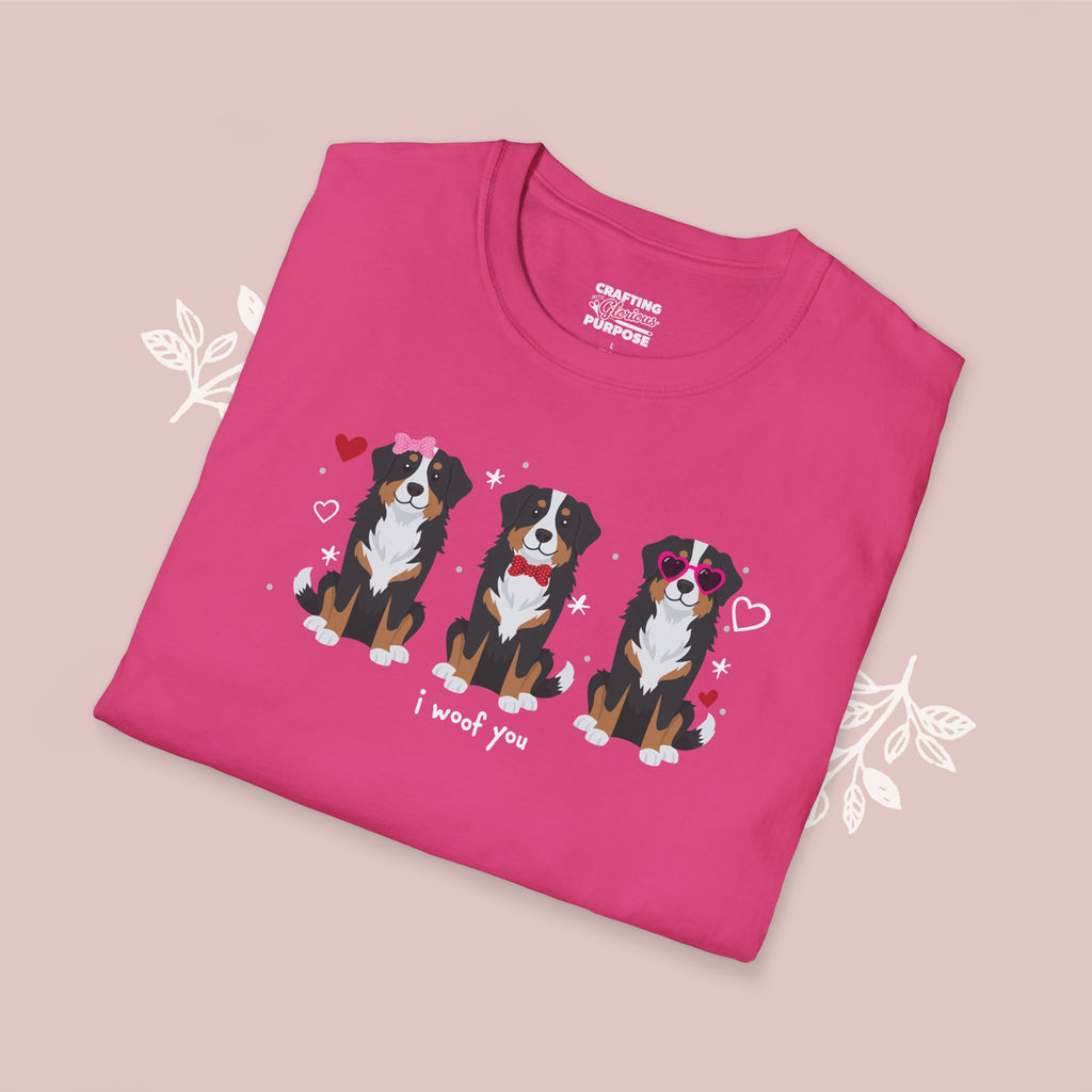 I Woof You Cute Bernese Trio Dog Tee — Valentine's T-Shirt