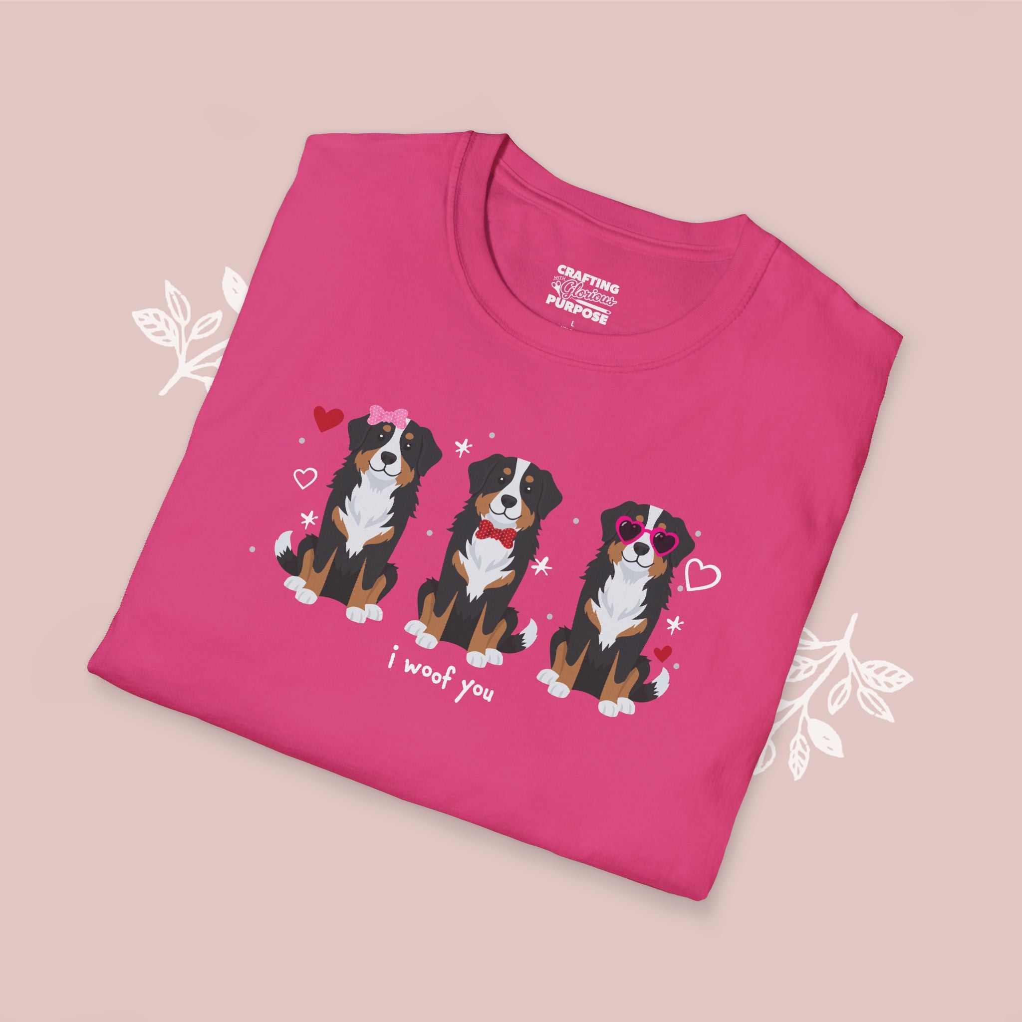 I Woof You Cute Bernese Trio Dog Tee — Valentine's T-Shirt