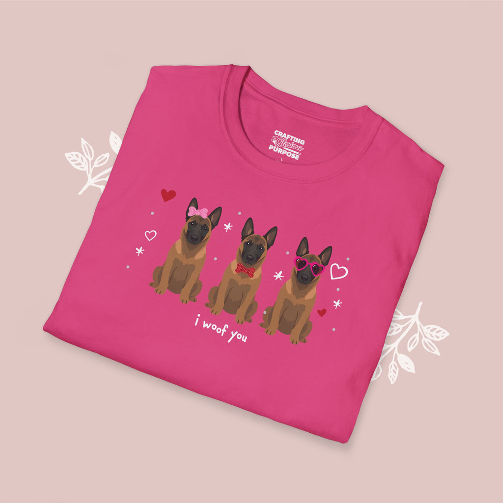 I Woof You Cute Belgian Malinois Trio Dog Tee — Valentine's T-Shirt