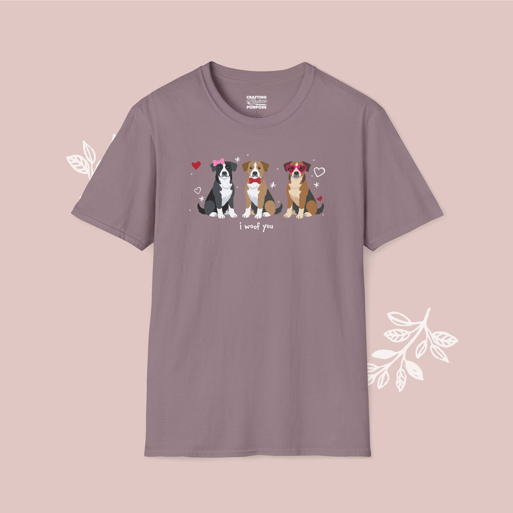 I Woof You Cute Mountain Cur Trio Dog Tee — Valentine's T-Shirt