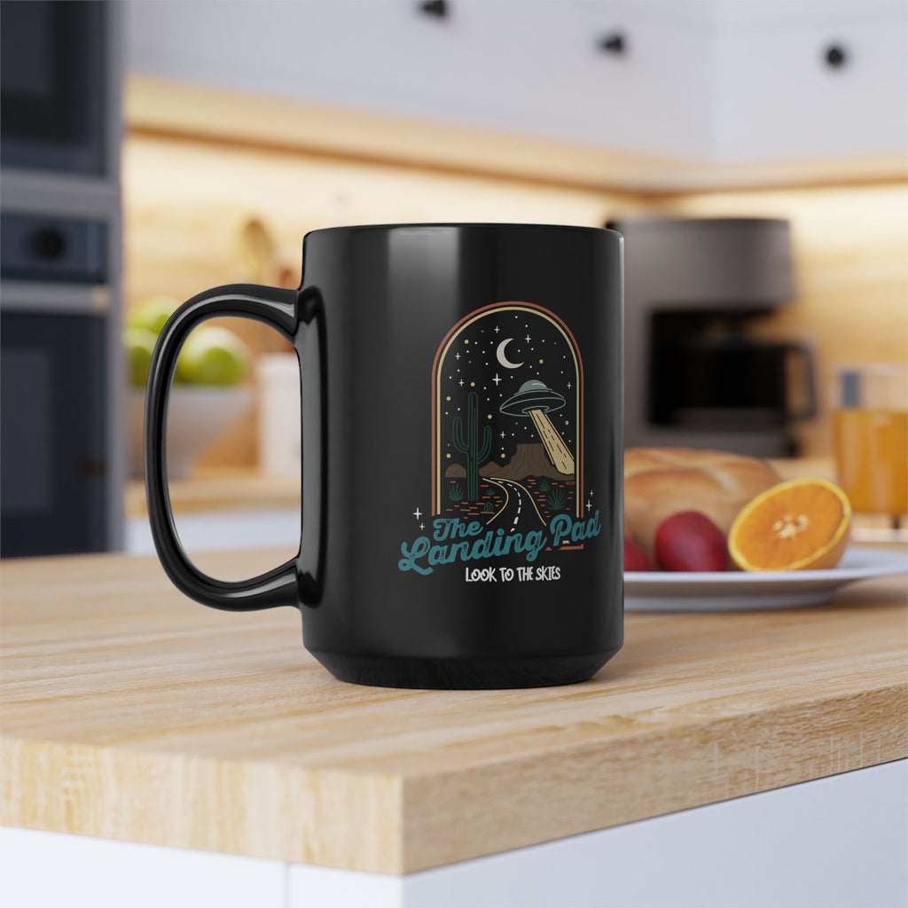 UFO Coffee Mug — "The Landing Pad" Retro Desert Alien Design