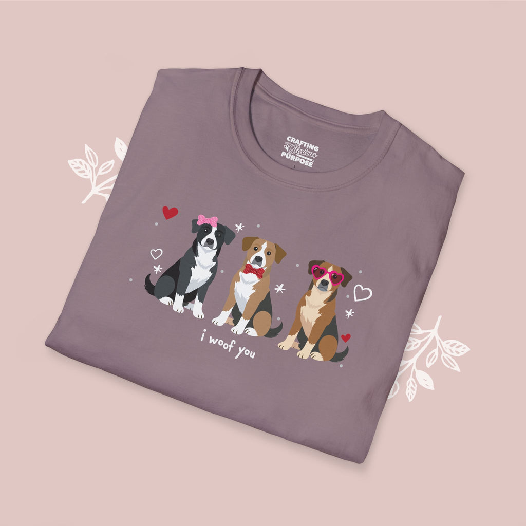I Woof You Cute Mountain Cur Trio Dog Tee — Valentine's T-Shirt