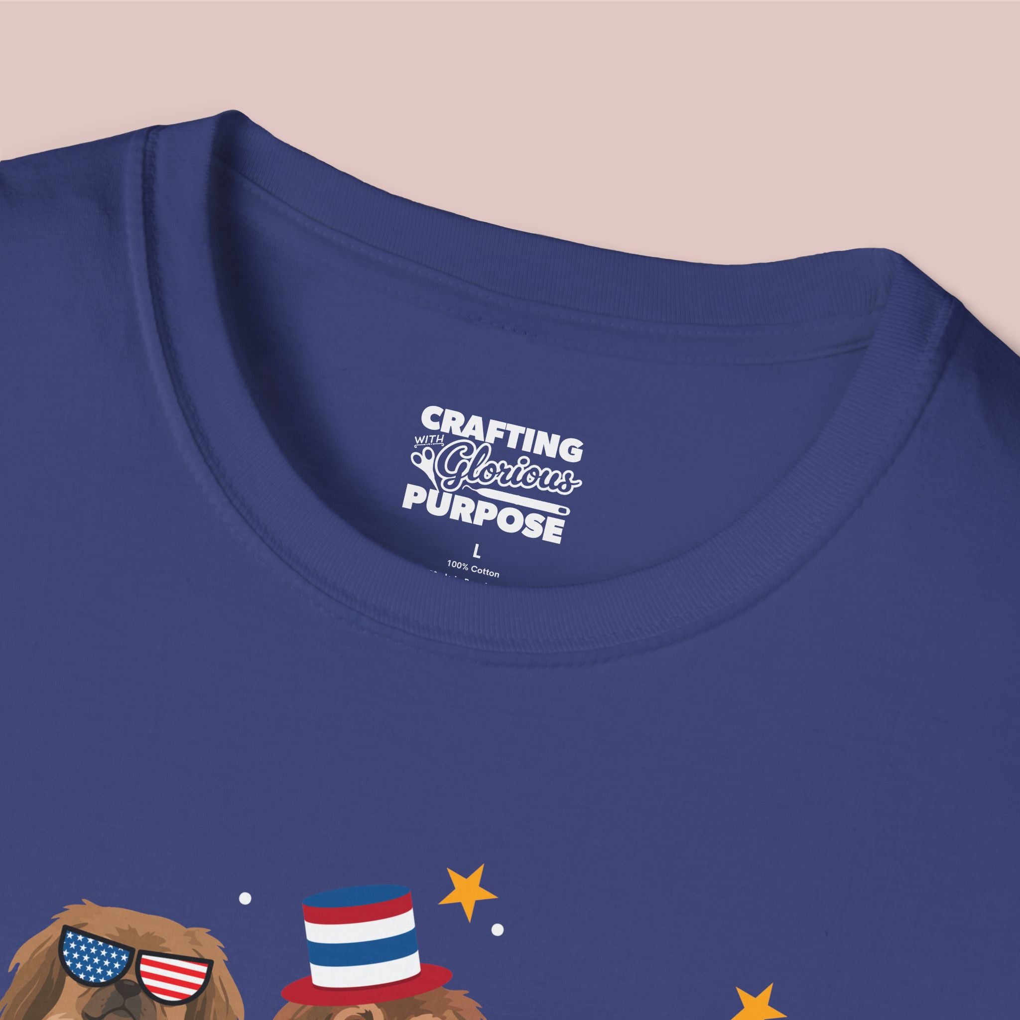 Pekingese Patriotic Dog Trio T-Shirt — 'Red, White & Woof' Cute America Graphic Tee