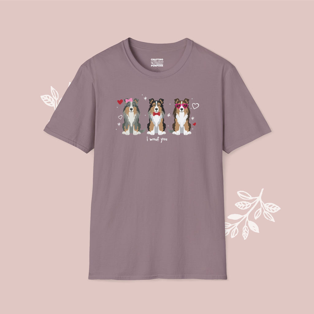 I Woof You Cute Shetland Sheepdog Trio Dog Tee — Valentine's T-Shirt