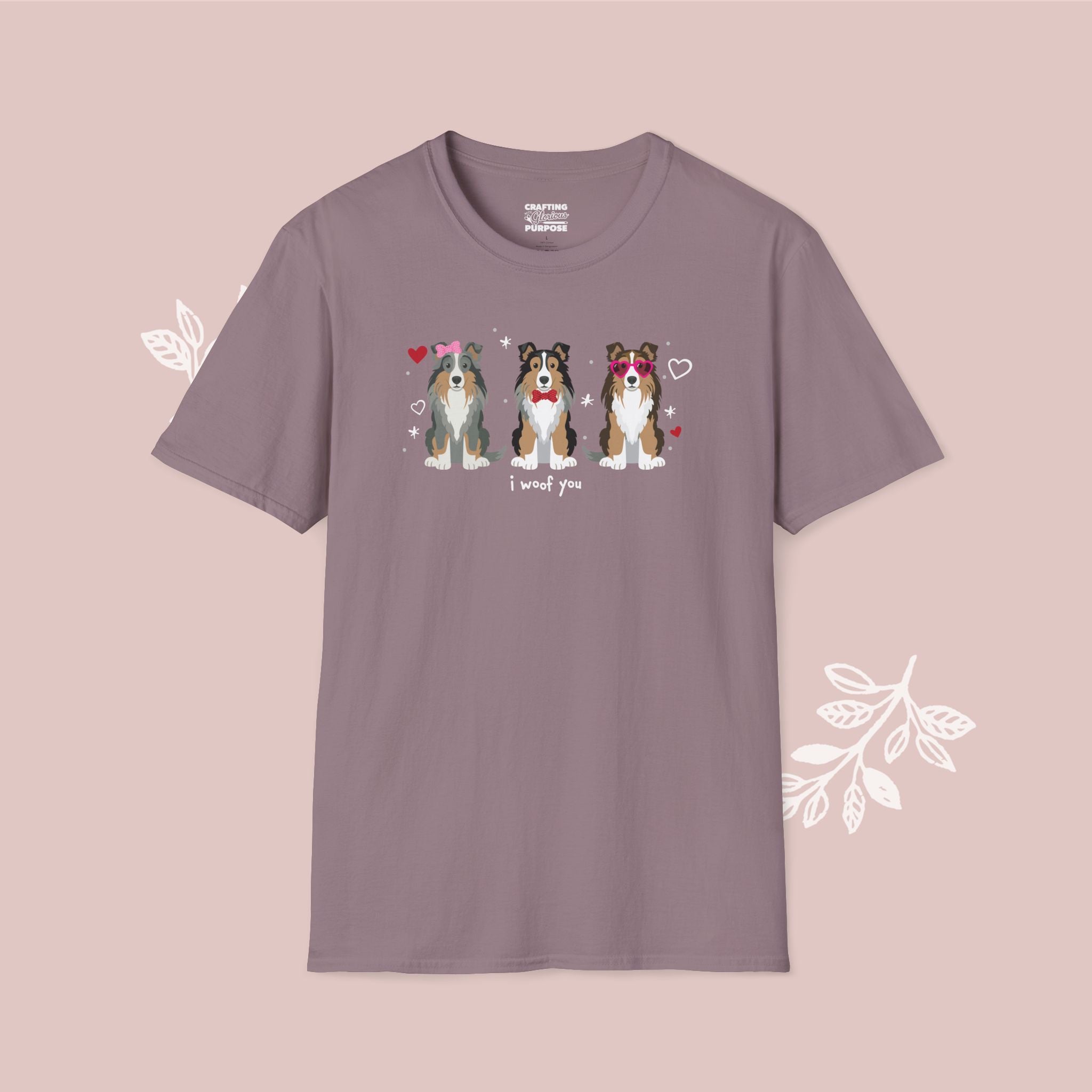 I Woof You Cute Shetland Sheepdog Trio Dog Tee — Valentine's T-Shirt
