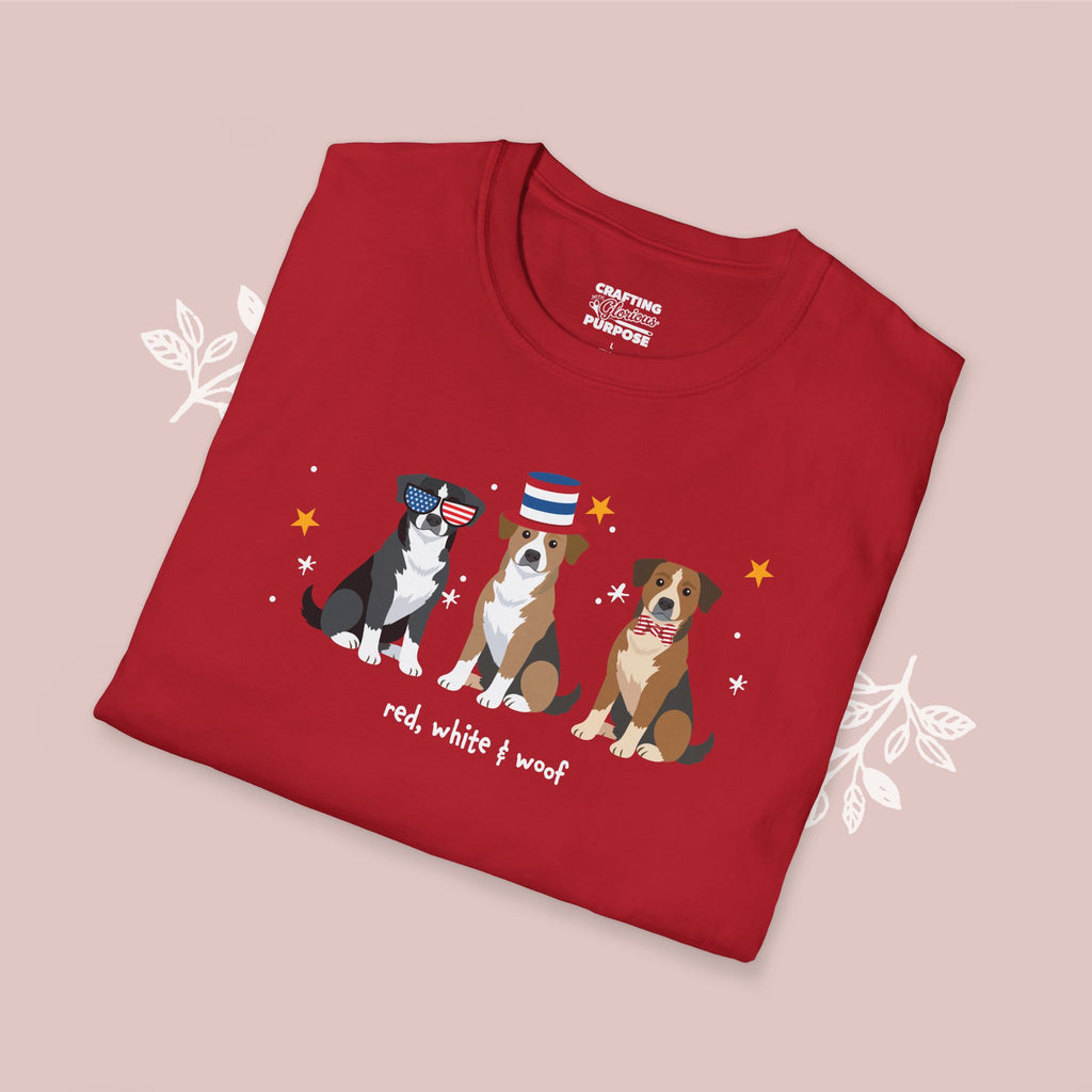 Mountain Cur Patriotic Dog Trio T-Shirt — 'Red, White & Woof' Cute America Graphic Tee