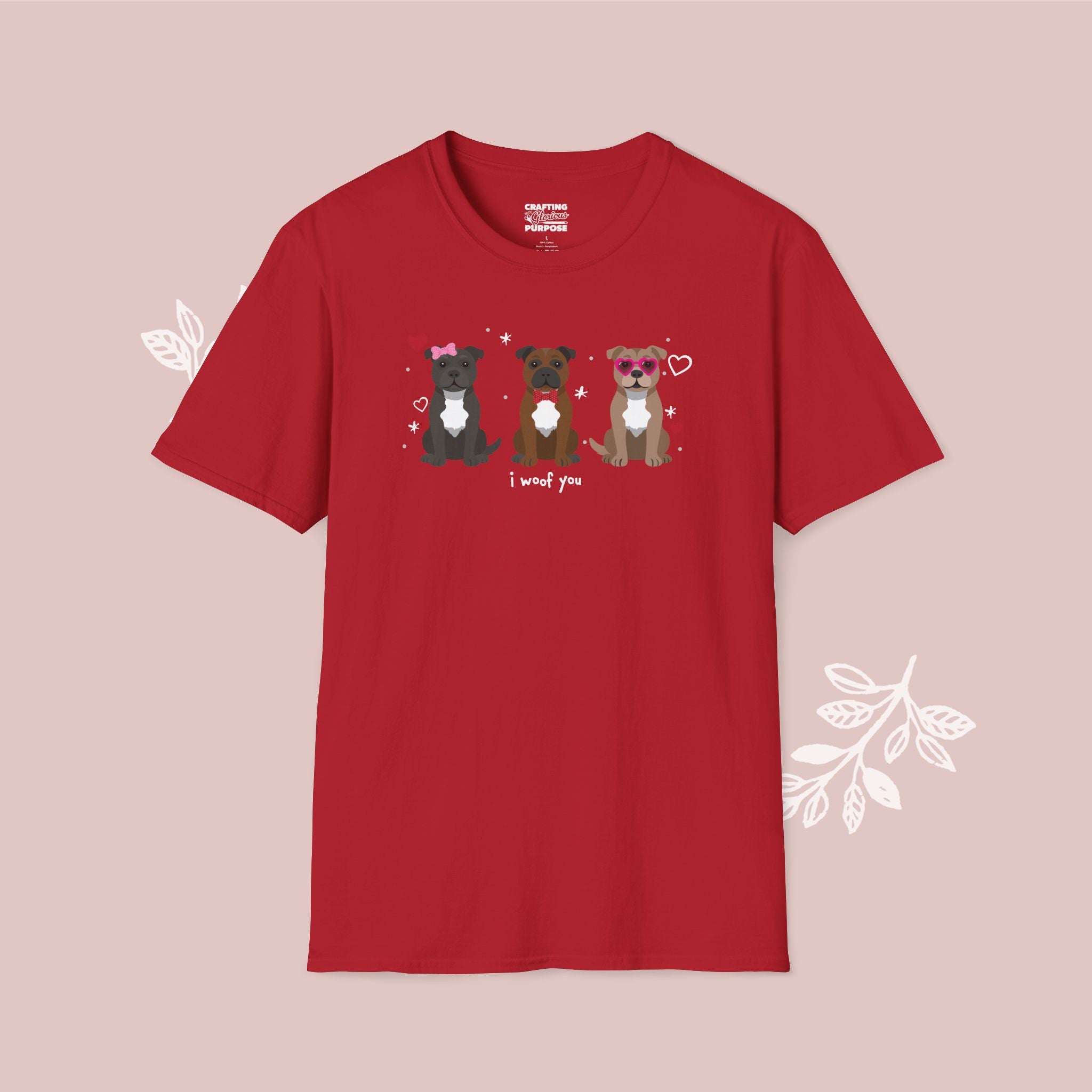 I Woof You Cute Staffordshire Bull Terrier Trio Dog Tee — Valentine's T-Shirt