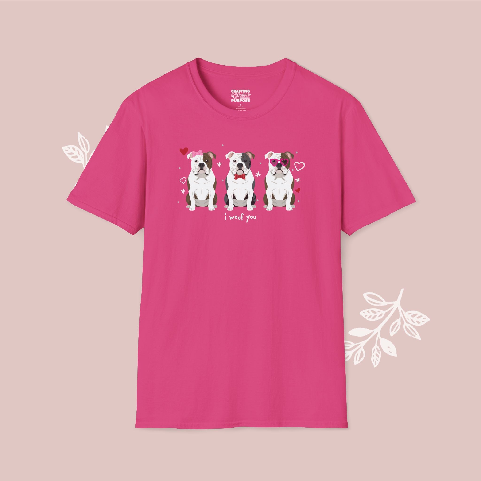 I Woof You Cute American Bulldog Trio Dog Tee — Valentine's T-Shirt