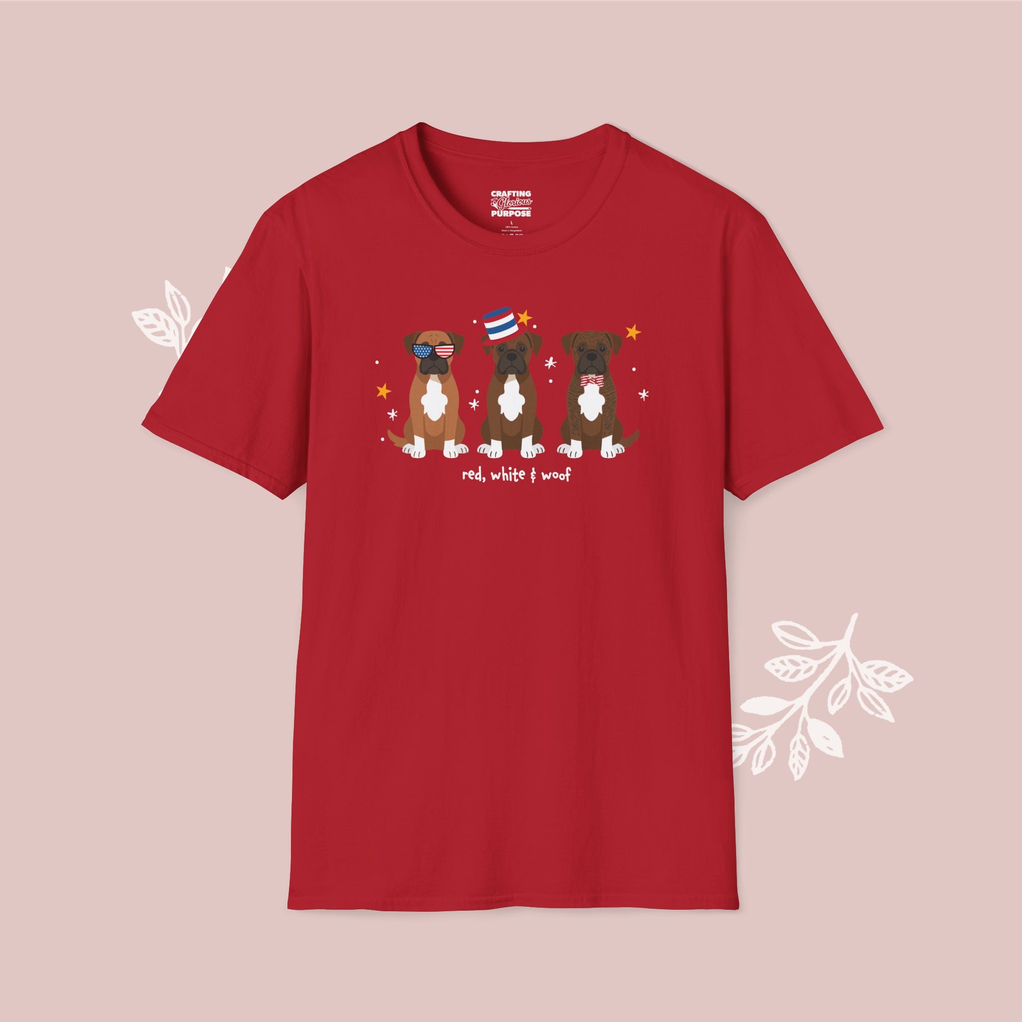 Boxer Patriotic Dog Trio T-Shirt — 'Red, White & Woof' Cute America Graphic Tee