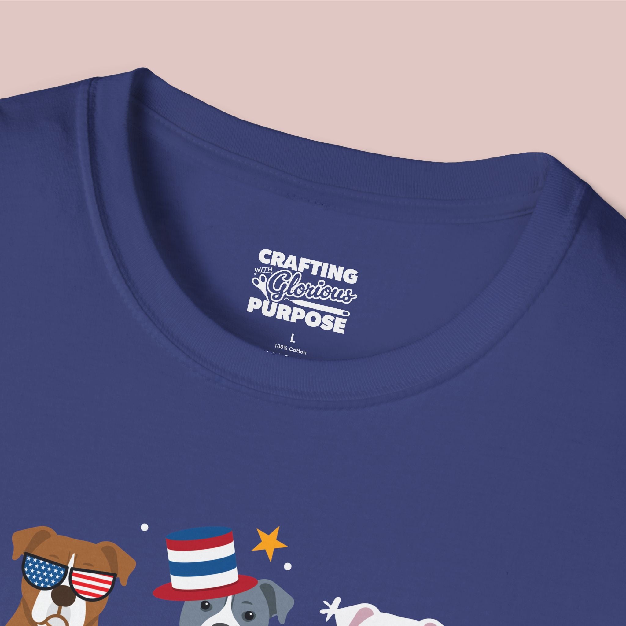 Pitbull Patriotic Dog Trio T-Shirt — 'Red, White & Woof' Cute America Graphic Tee