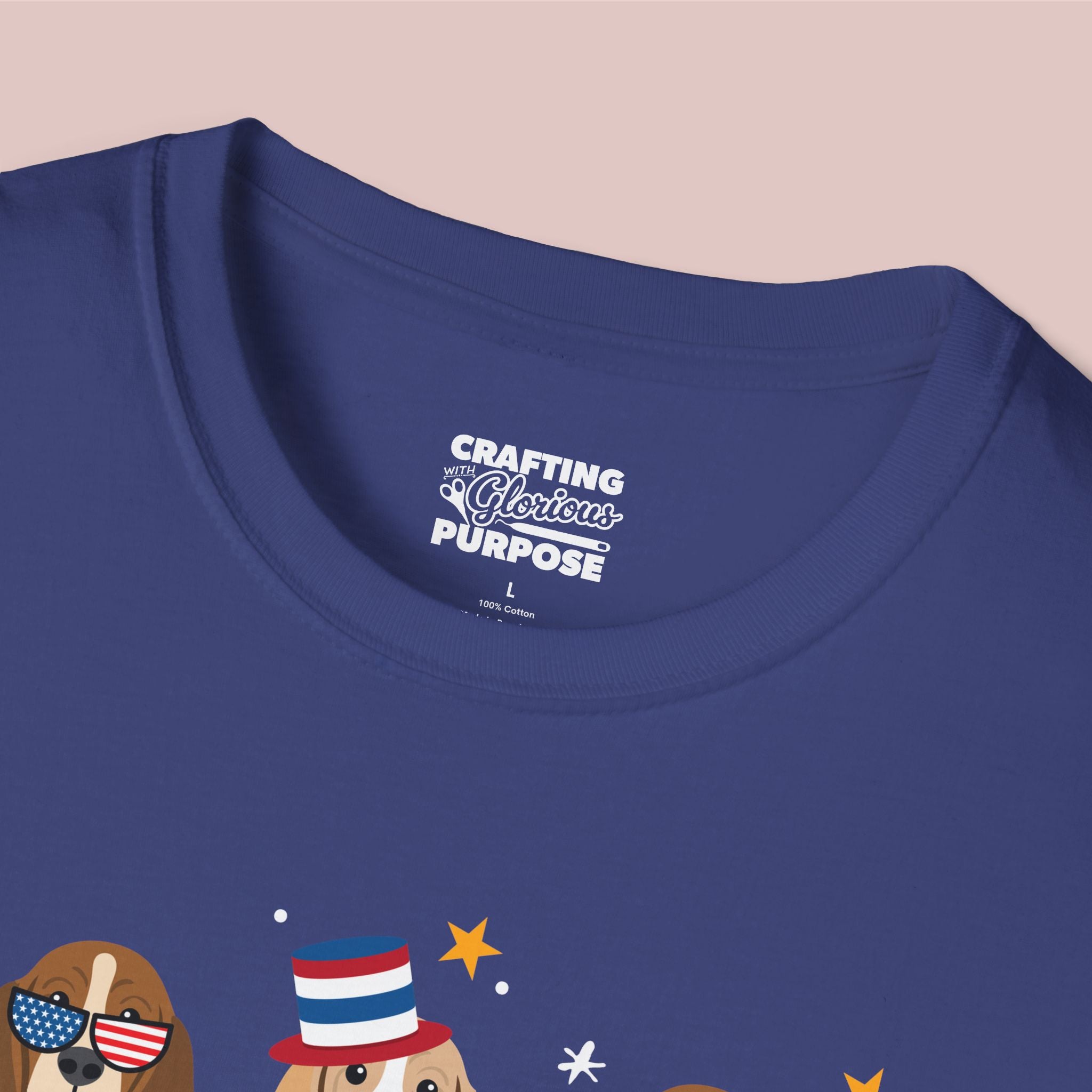 Basset Hound Patriotic Dog Trio T-Shirt — 'Red, White & Woof' Cute America Graphic Tee