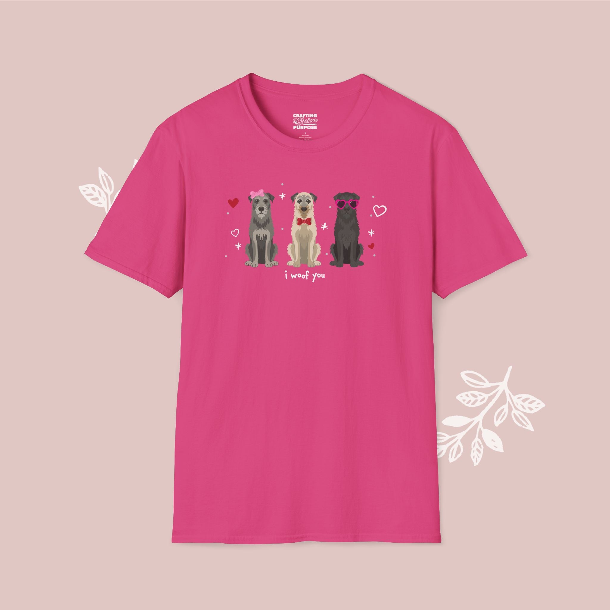 I Woof You Cute Irish Wolfhound Trio Dog Tee — Valentine's T-Shirt