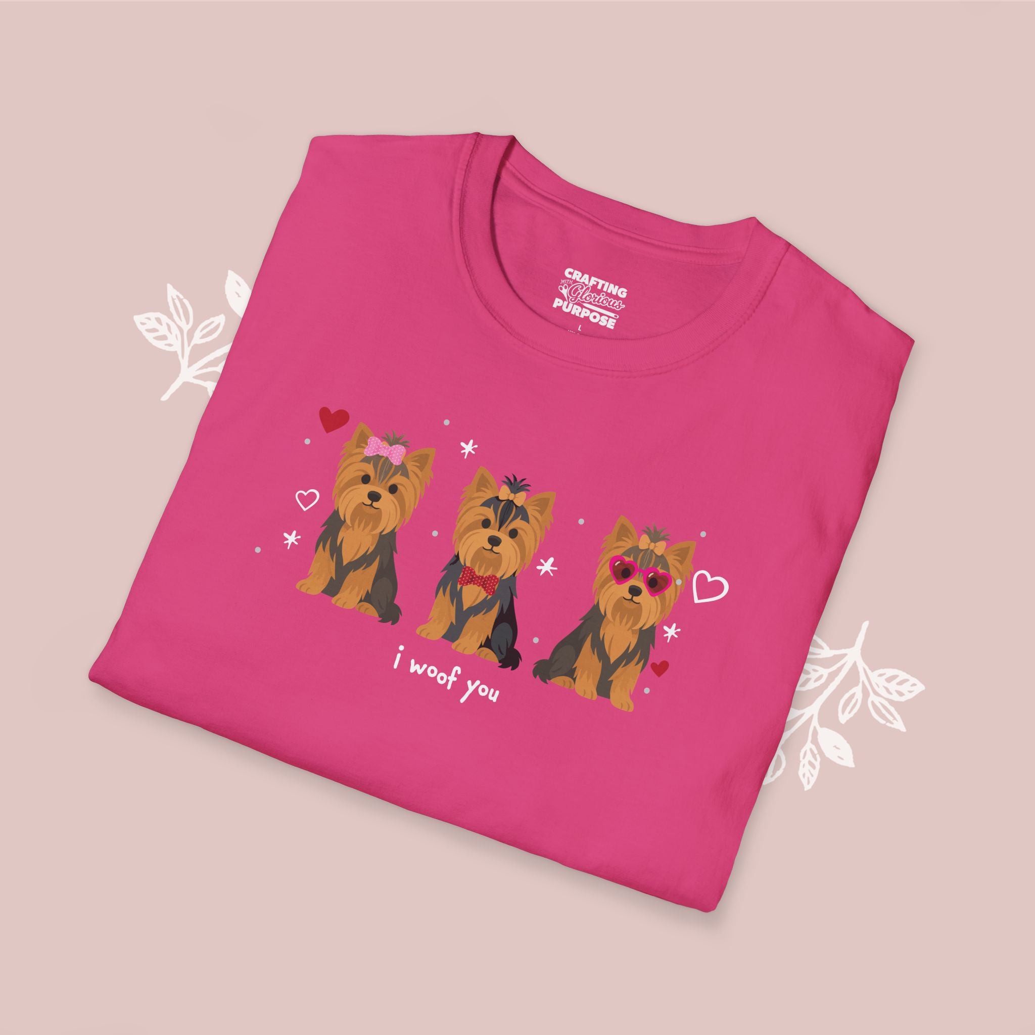 I Woof You Cute Yorkshire Terrier Trio Dog Tee — Valentine's T-Shirt