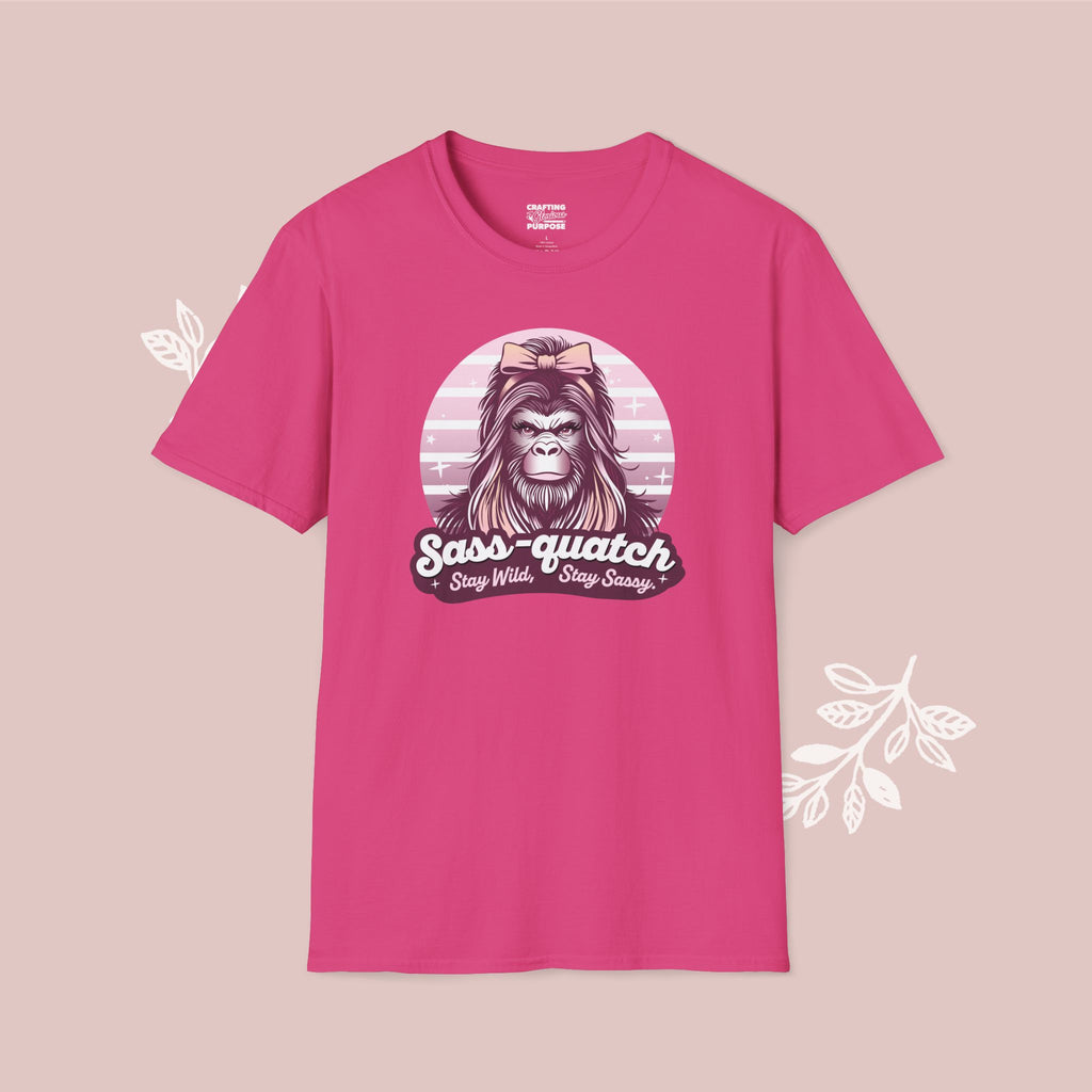 Sass-quatch T-Shirt — Funny Feminine Bigfoot Graphic Tee ("Sass-quatch: Stay Wild, Stay Sassy")