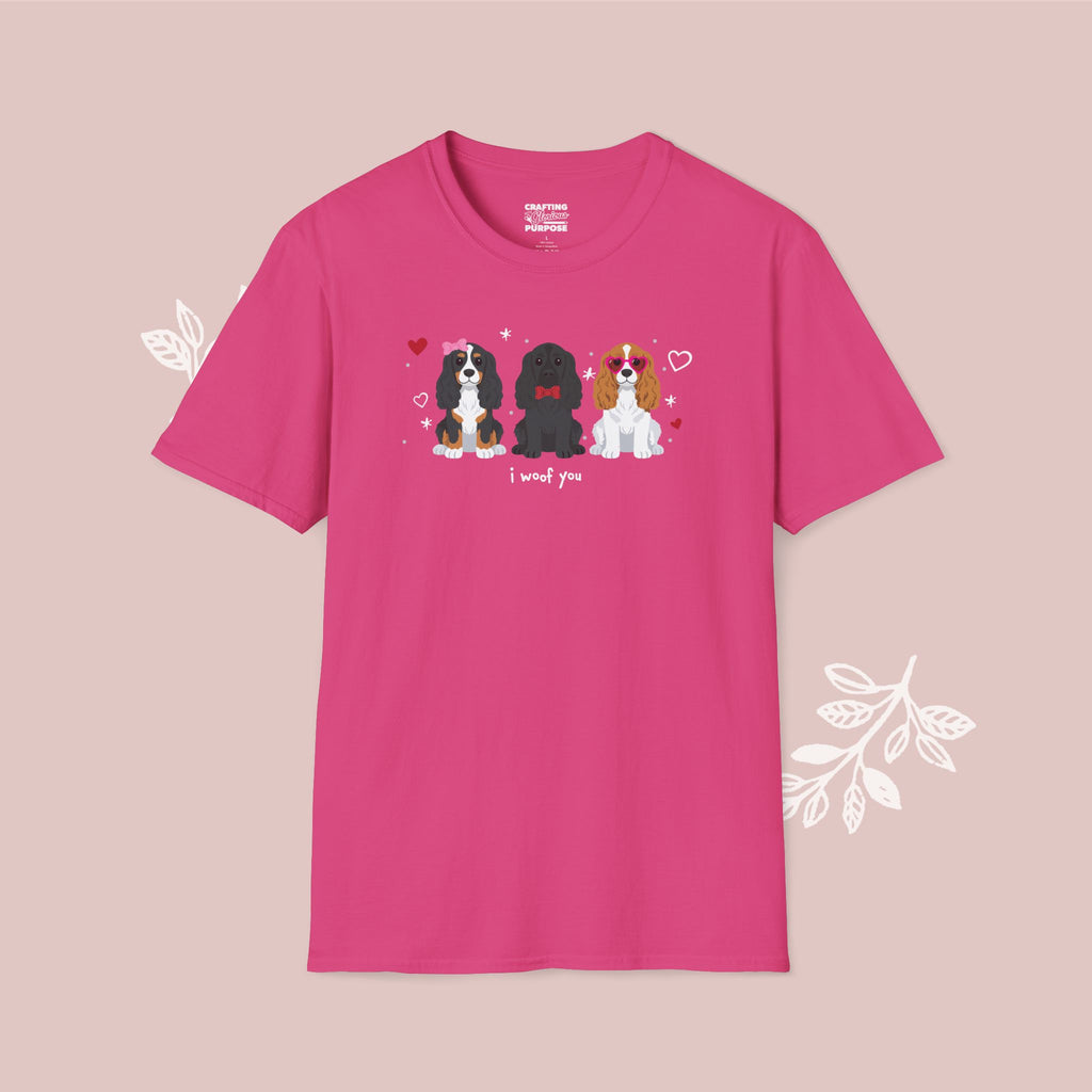 I Woof You Cute Cocker Spaniel Trio Dog Tee — Valentine's T-Shirt