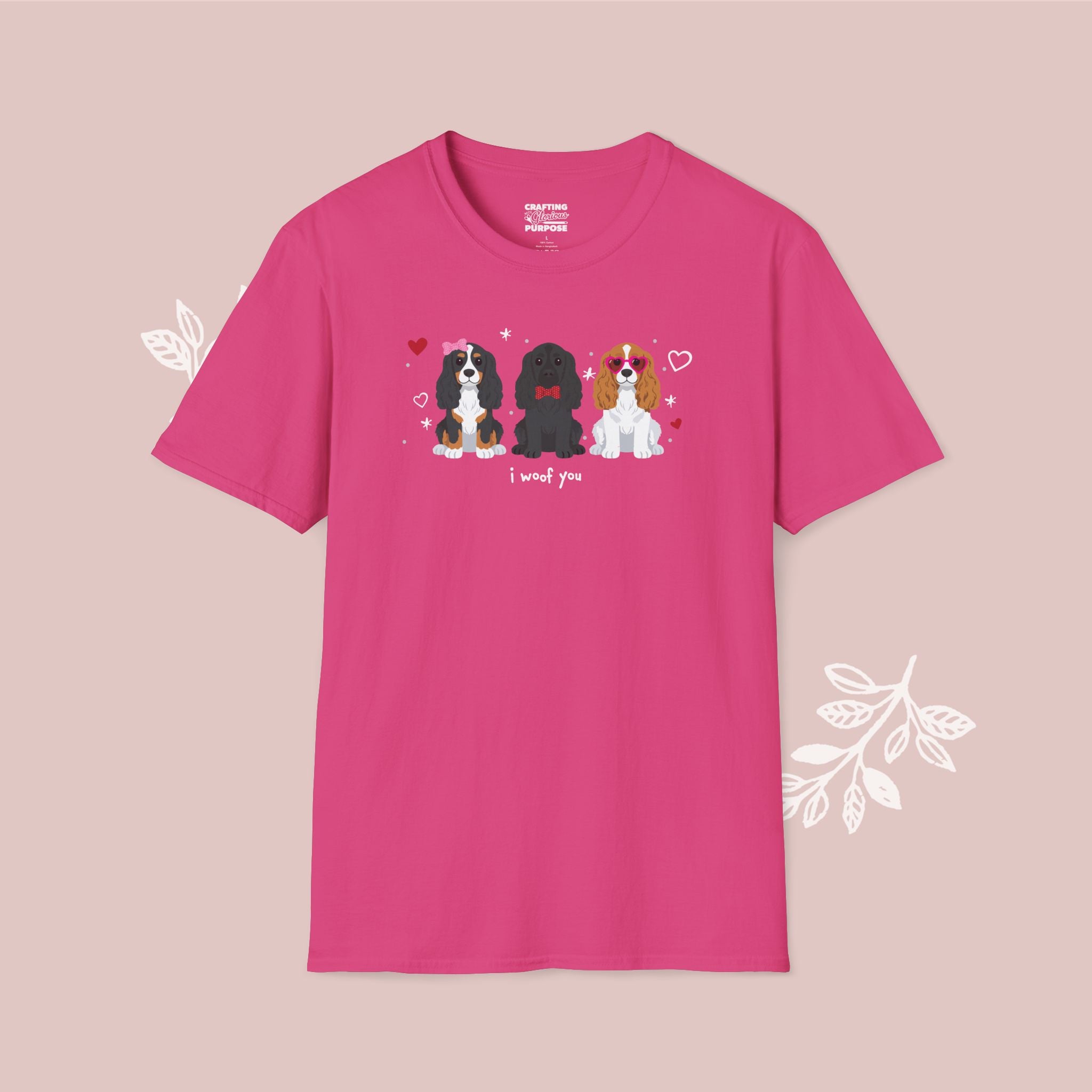 I Woof You Cute Cocker Spaniel Trio Dog Tee — Valentine's T-Shirt