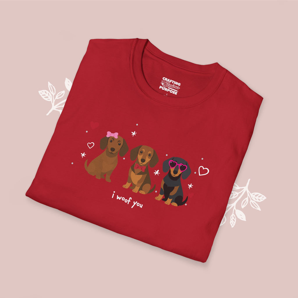 I Woof You Cute Dachshund (Short Haired) Trio Dog Tee — Valentine's T-Shirt