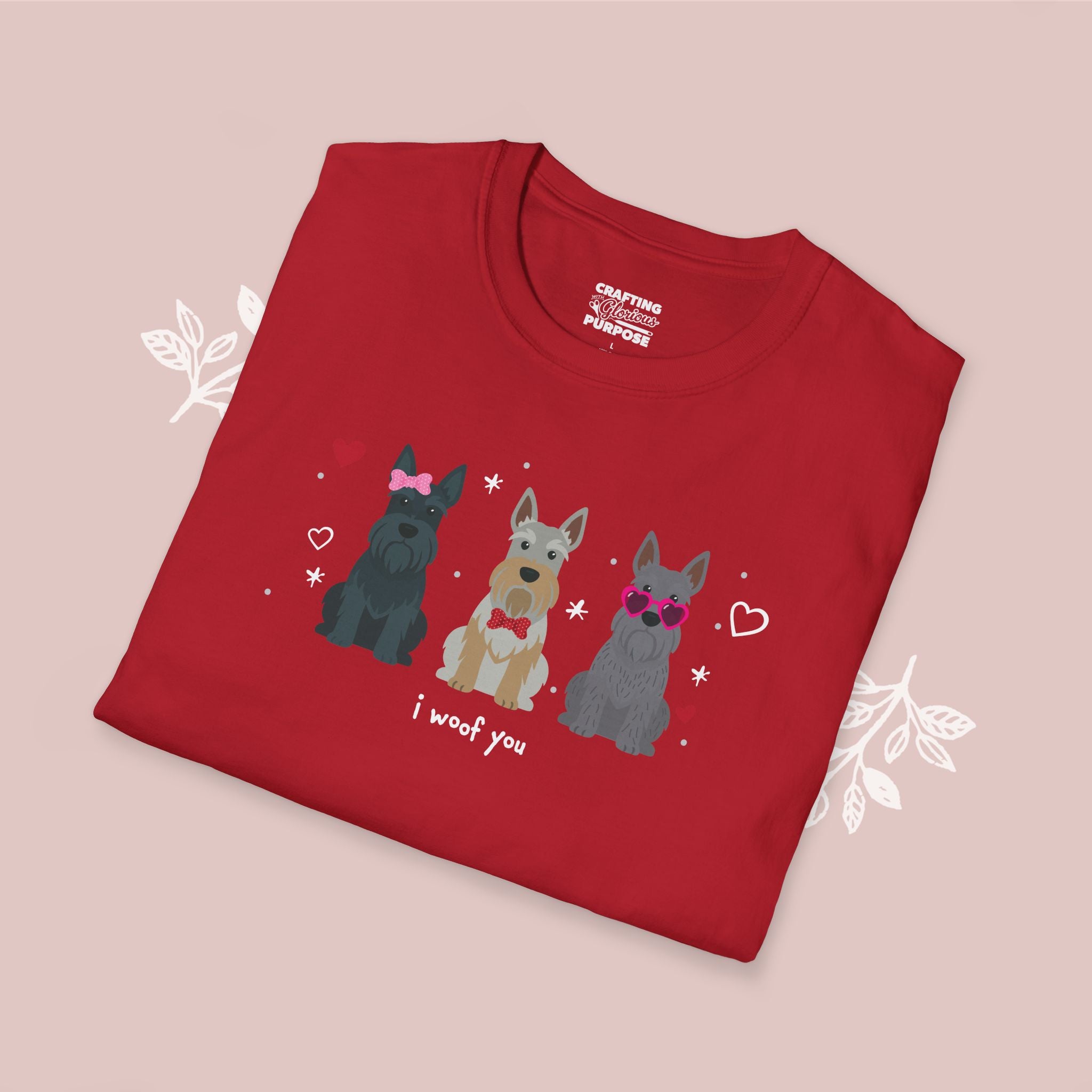 I Woof You Cute Scottish Terrier Trio Dog Tee — Valentine's T-Shirt