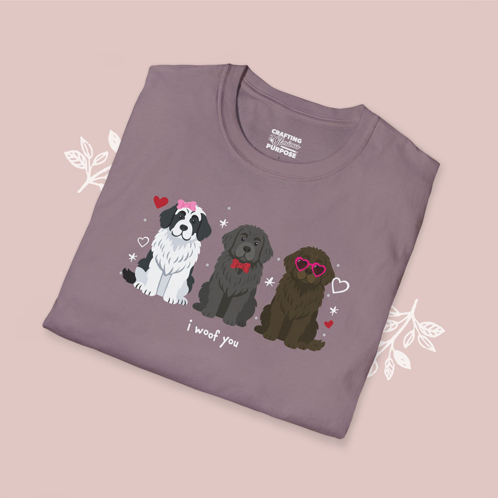I Woof You Cute Newfoundland Trio Dog Tee — Valentine's T-Shirt