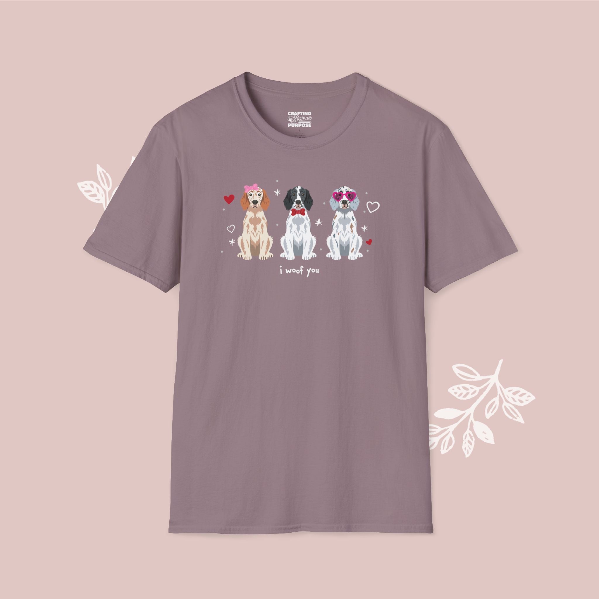 I Woof You Cute English Setter Trio Dog Tee — Valentine's T-Shirt