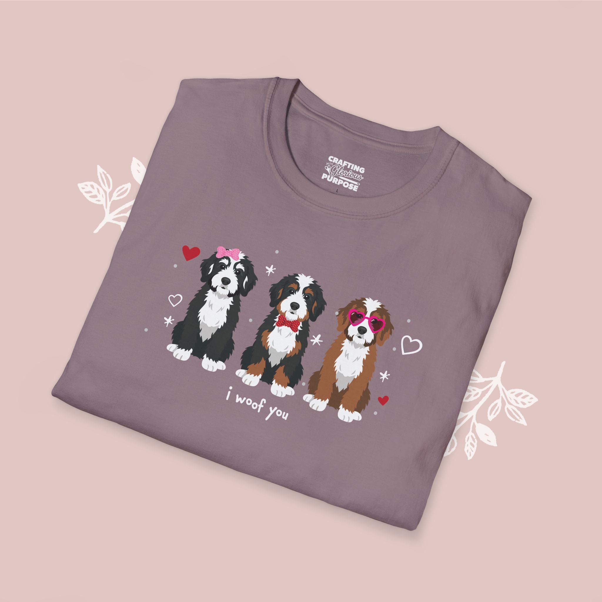 I Woof You Cute Bernedoodle Trio Dog Tee — Valentine's T-Shirt