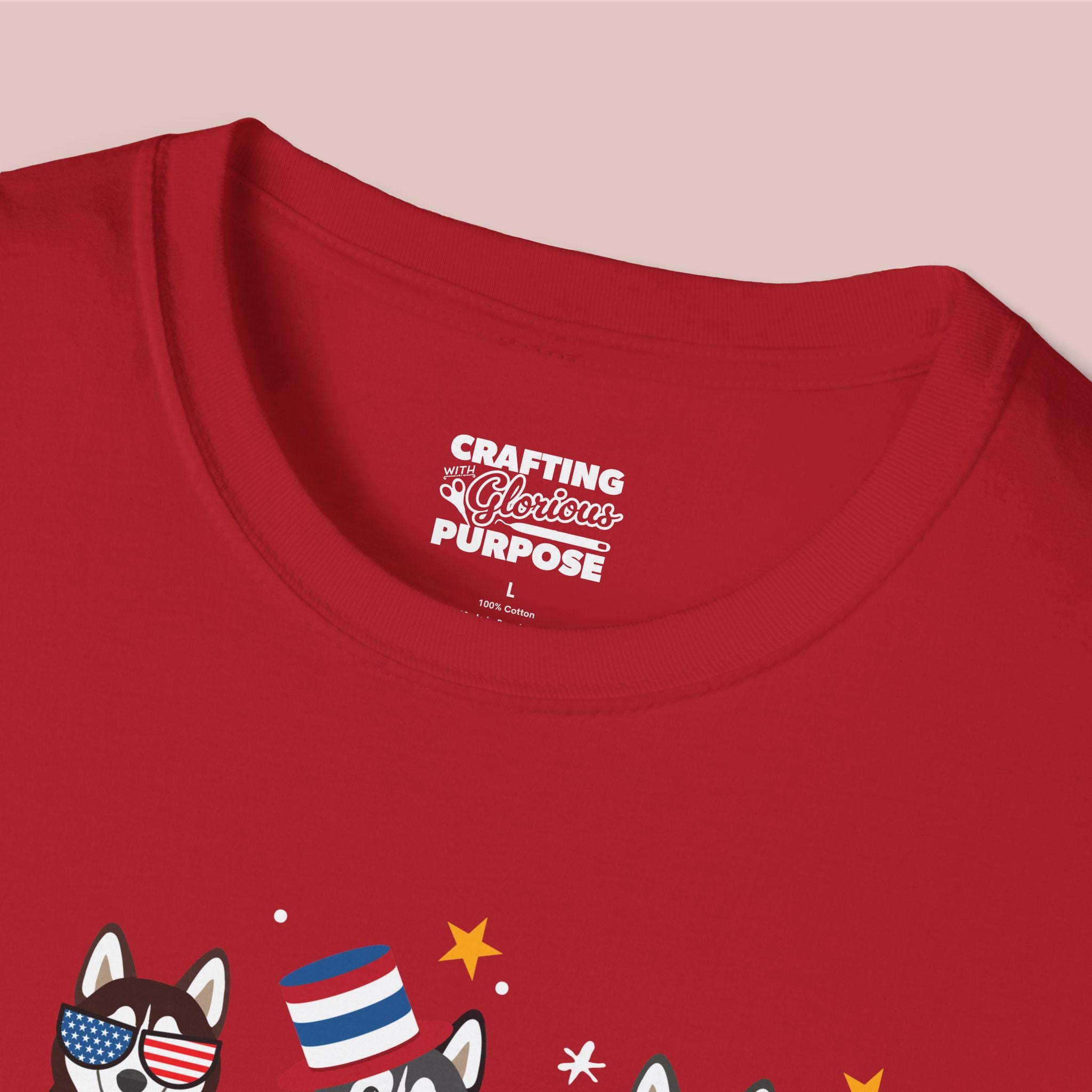 Husky Patriotic Dog Trio T-Shirt — 'Red, White & Woof' Cute America Graphic Tee
