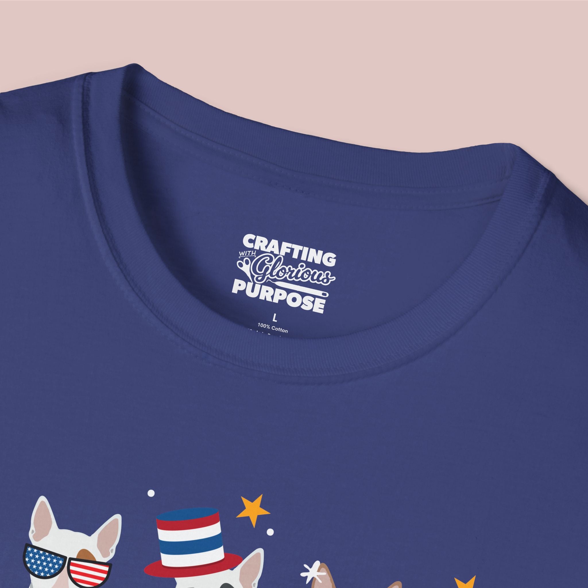 Bull Terrier Patriotic Dog Trio T-Shirt — 'Red, White & Woof' Cute America Graphic Tee