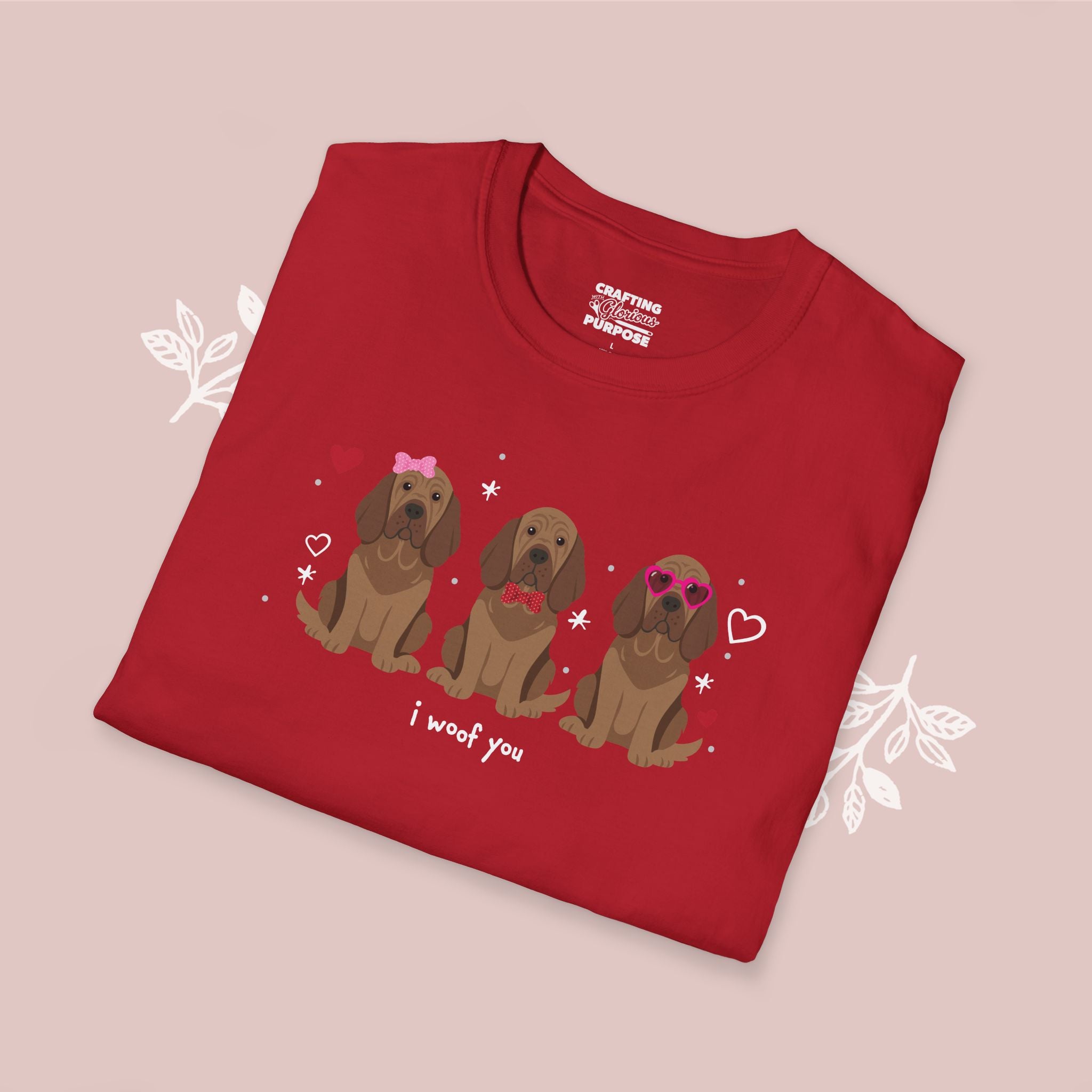 I Woof You Cute Bloodhound Trio Dog Tee — Valentine's T-Shirt