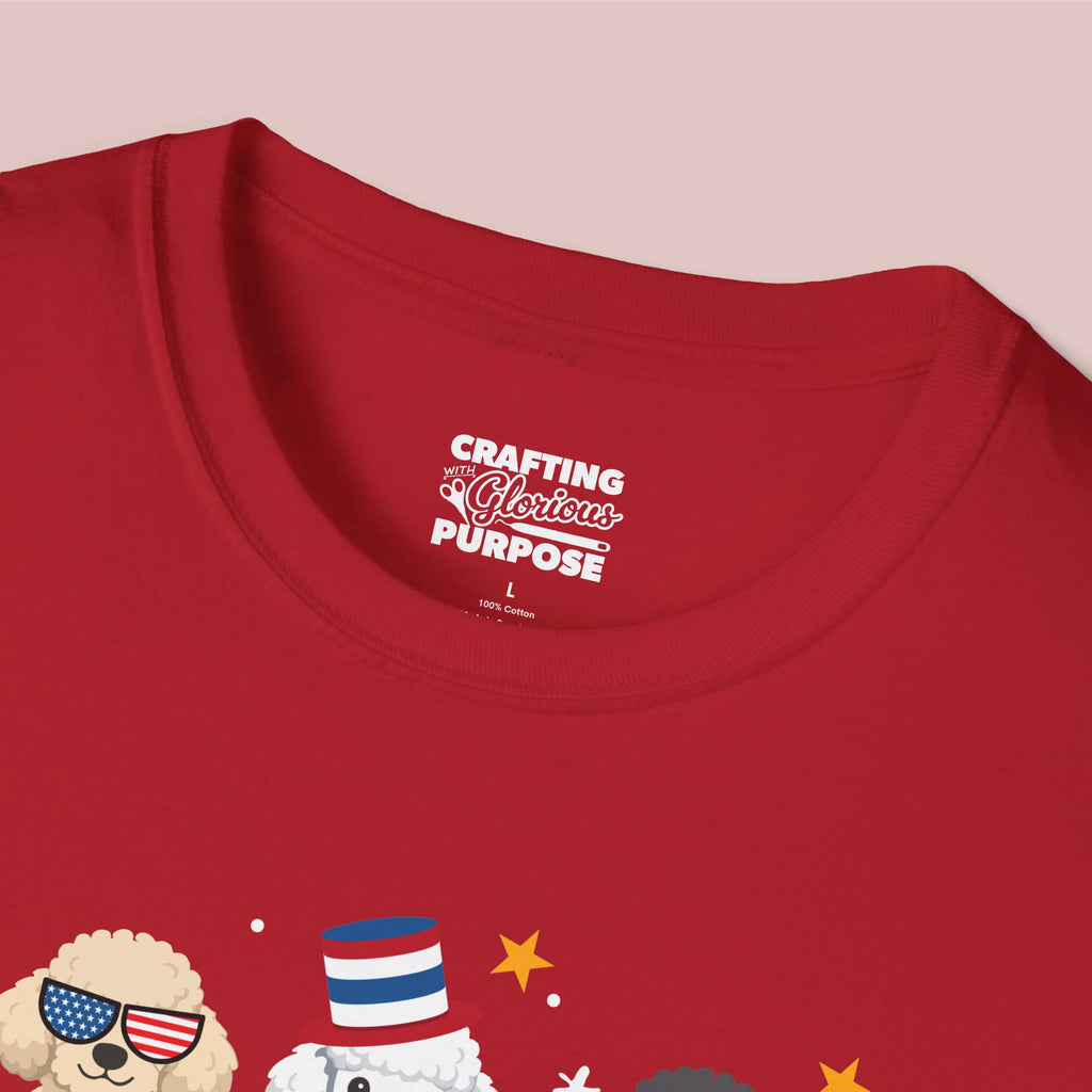 Poodle Patriotic Dog Trio T-Shirt — 'Red, White & Woof' Cute America Graphic Tee