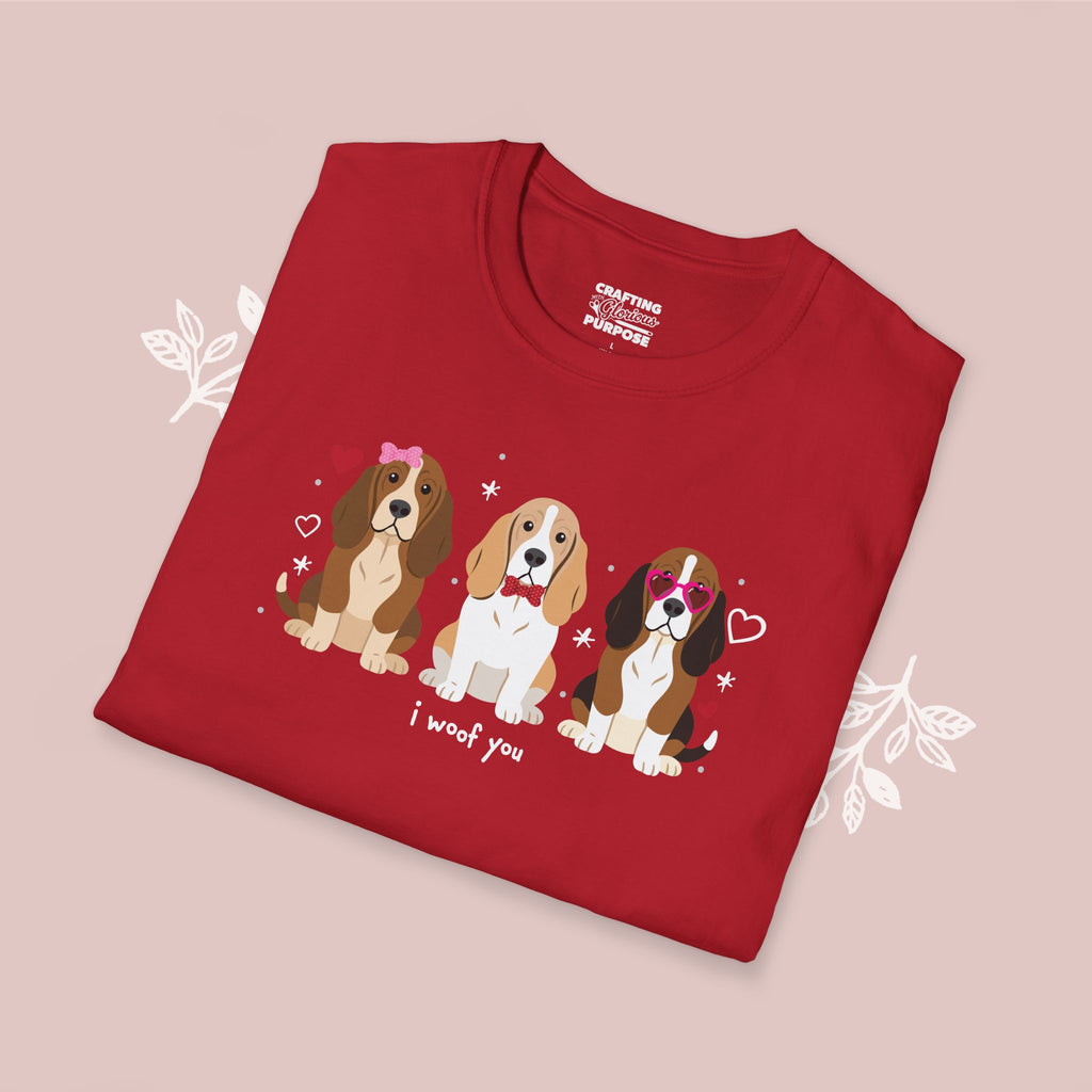 I Woof You Cute Basset Hound Trio Dog Tee — Valentine's T-Shirt