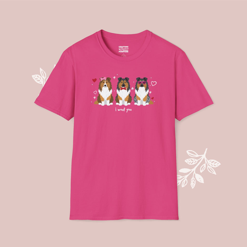 I Woof You Cute Collie Trio Dog Tee — Valentine's T-Shirt