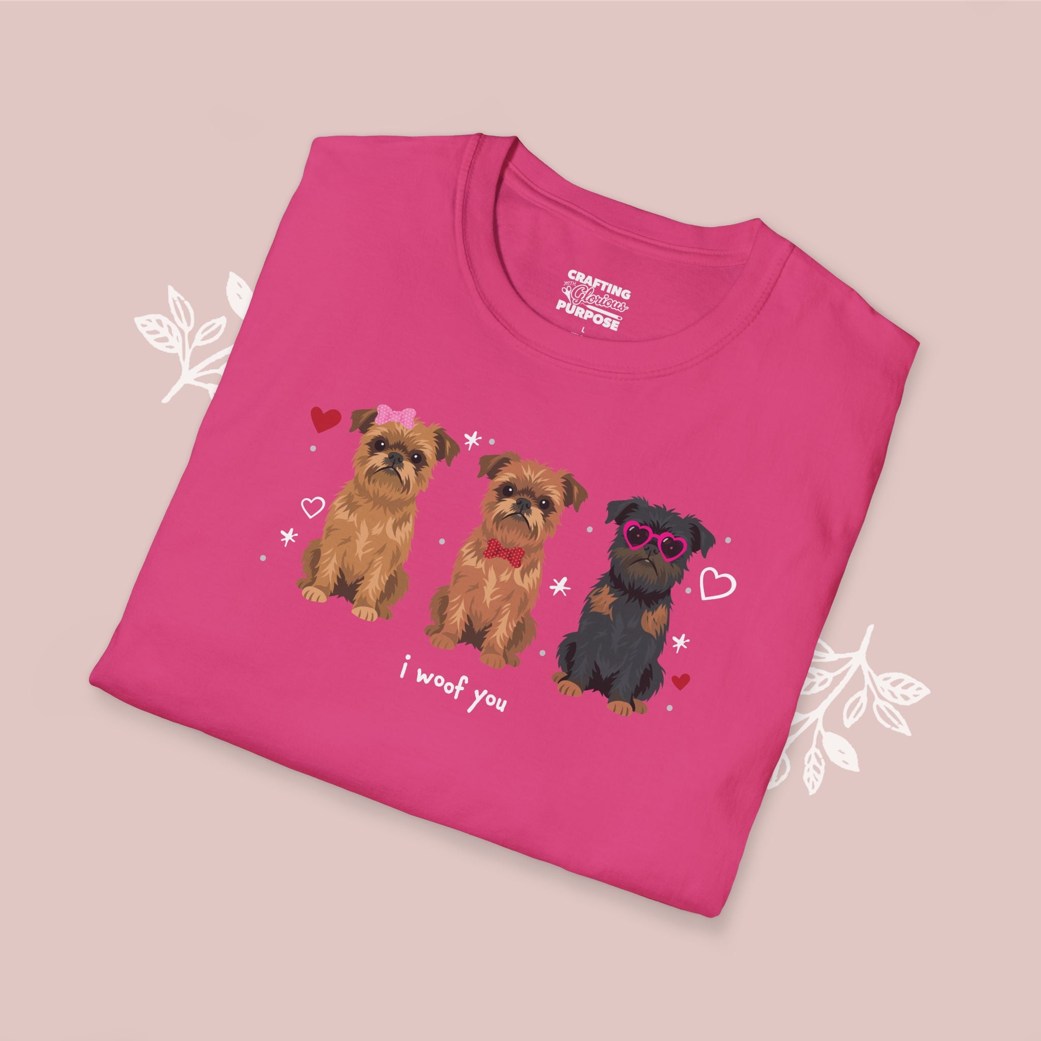 I Woof You Cute Brussels Griffon Trio Dog Tee — Valentine's T-Shirt