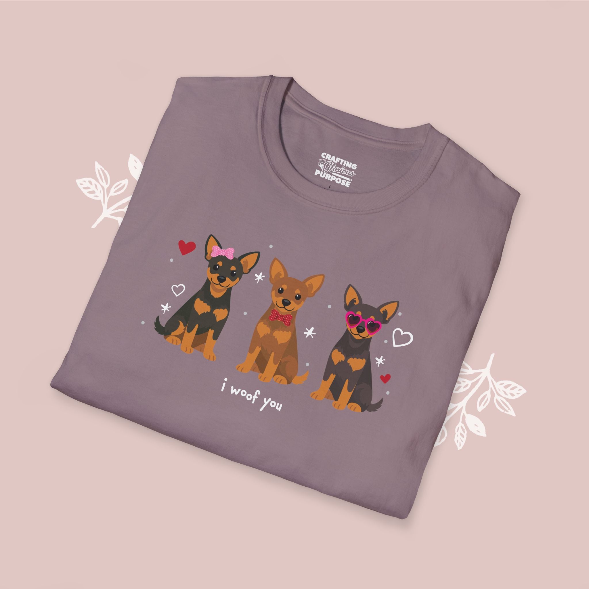I Woof You Cute Miniature Pinscher Trio Dog Tee — Valentine's T-Shirt