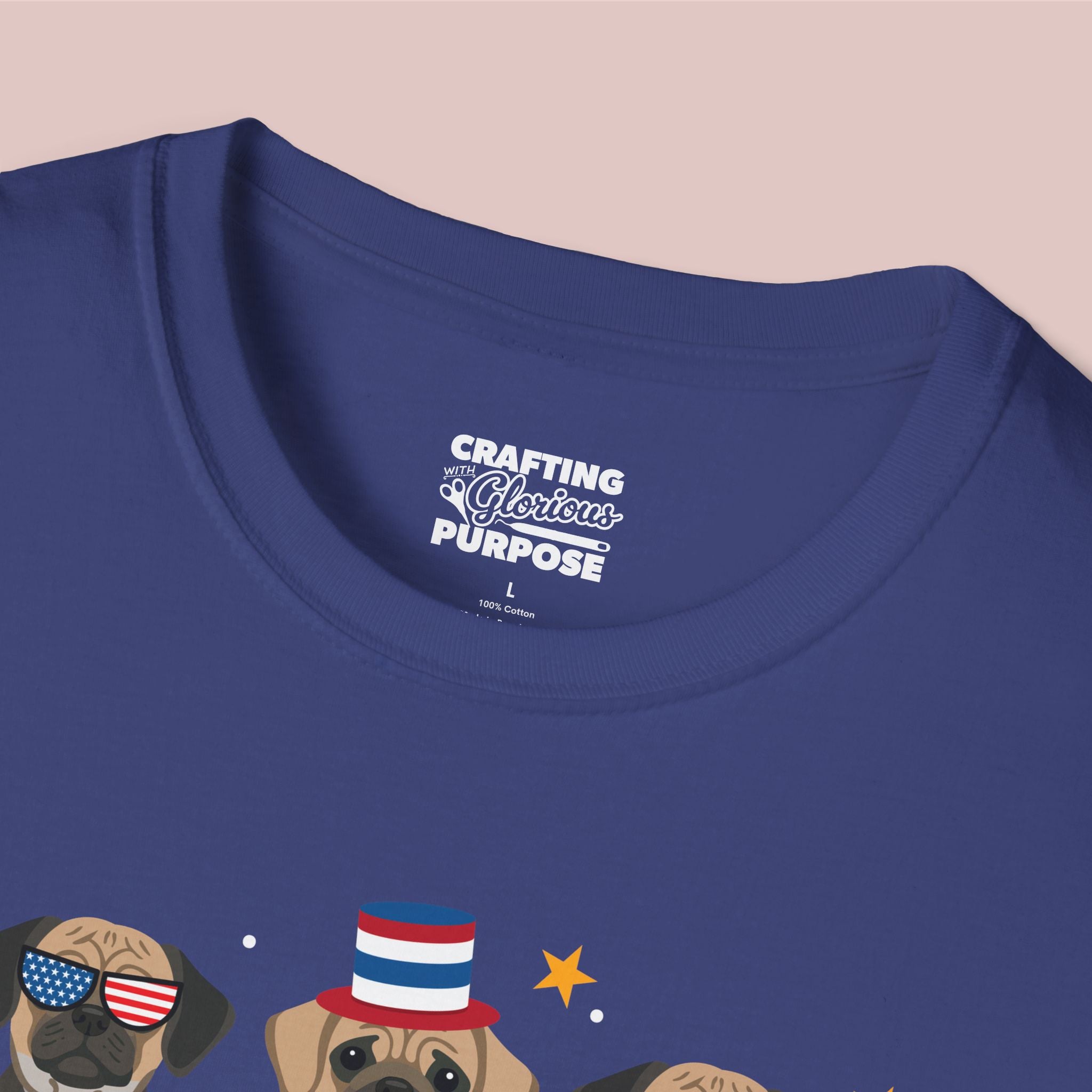 Puggle Patriotic Dog Trio T-Shirt — 'Red, White & Woof' Cute America Graphic Tee