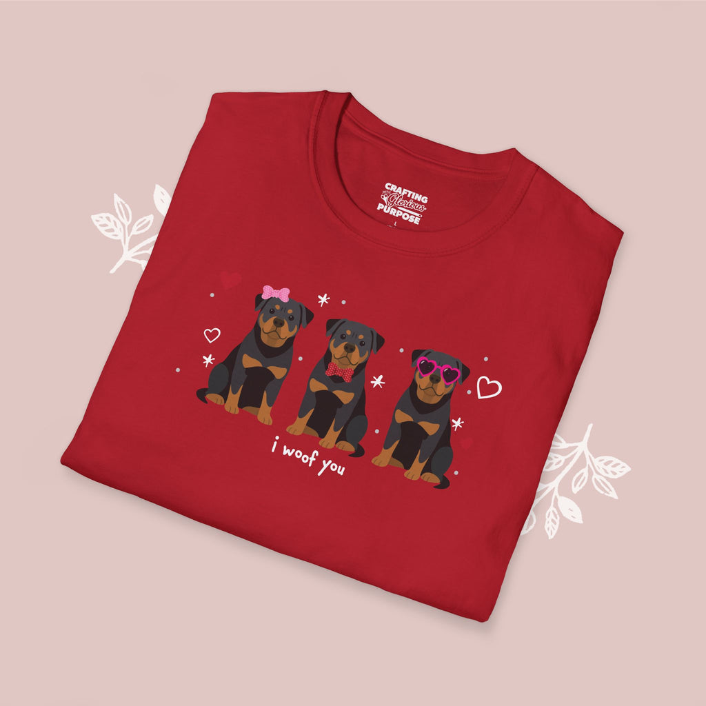 I Woof You Cute Rottweiler Trio Dog Tee — Valentine's T-Shirt