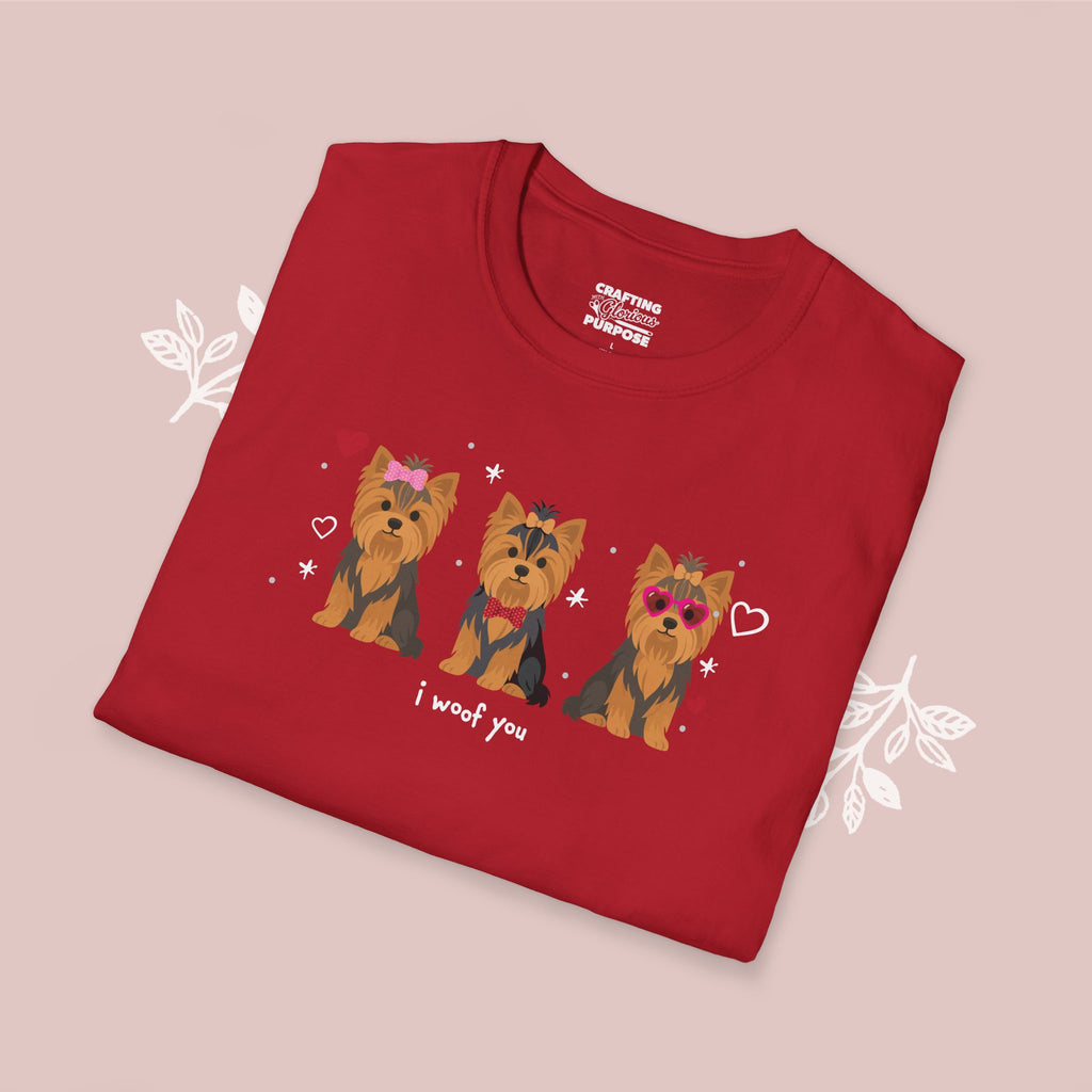 I Woof You Cute Yorkshire Terrier Trio Dog Tee — Valentine's T-Shirt
